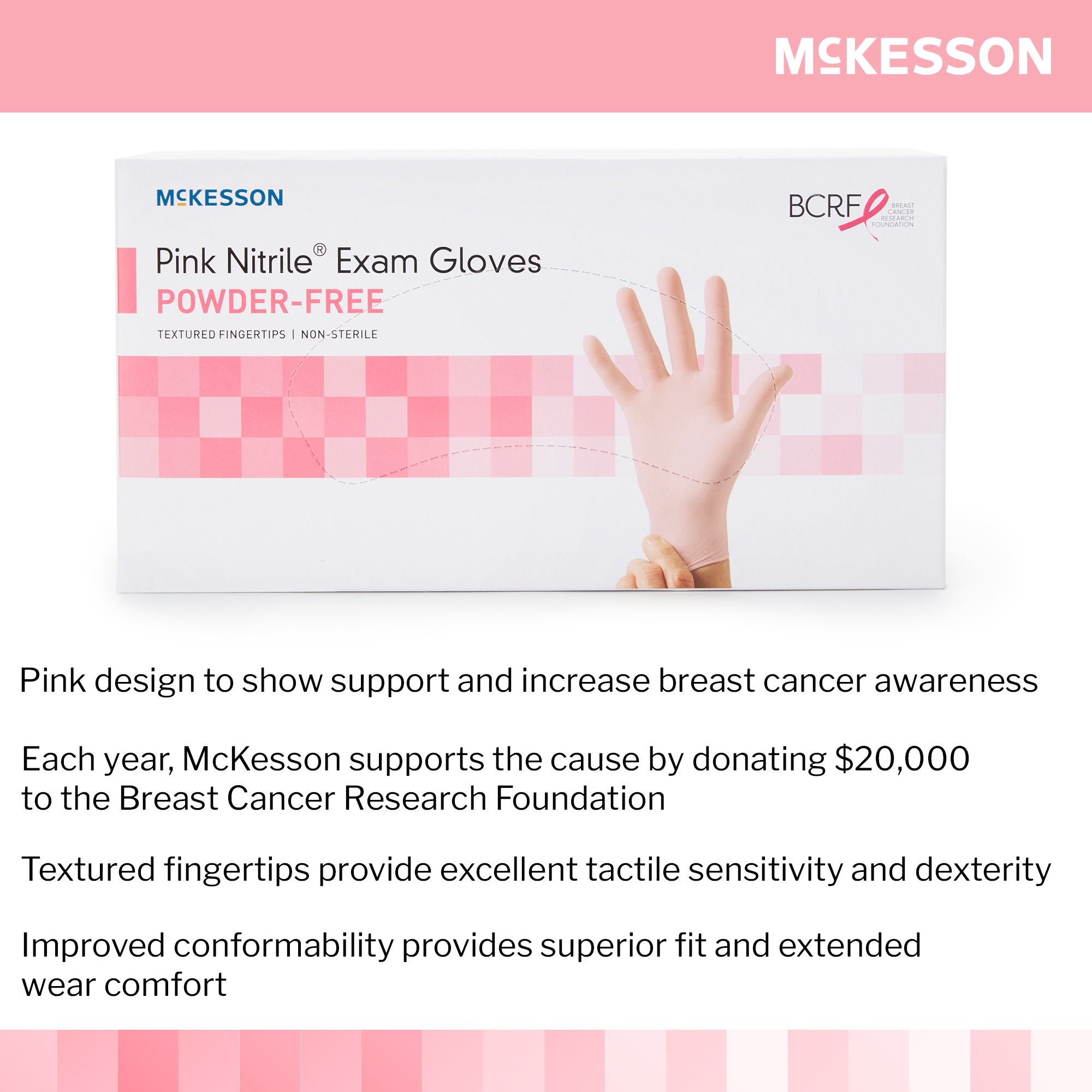 McKesson Brand 14-6NPNK4 - McKesson Pink Nitrile® Exam Glove, Medium, Pink - 250/Box, 2500/Case