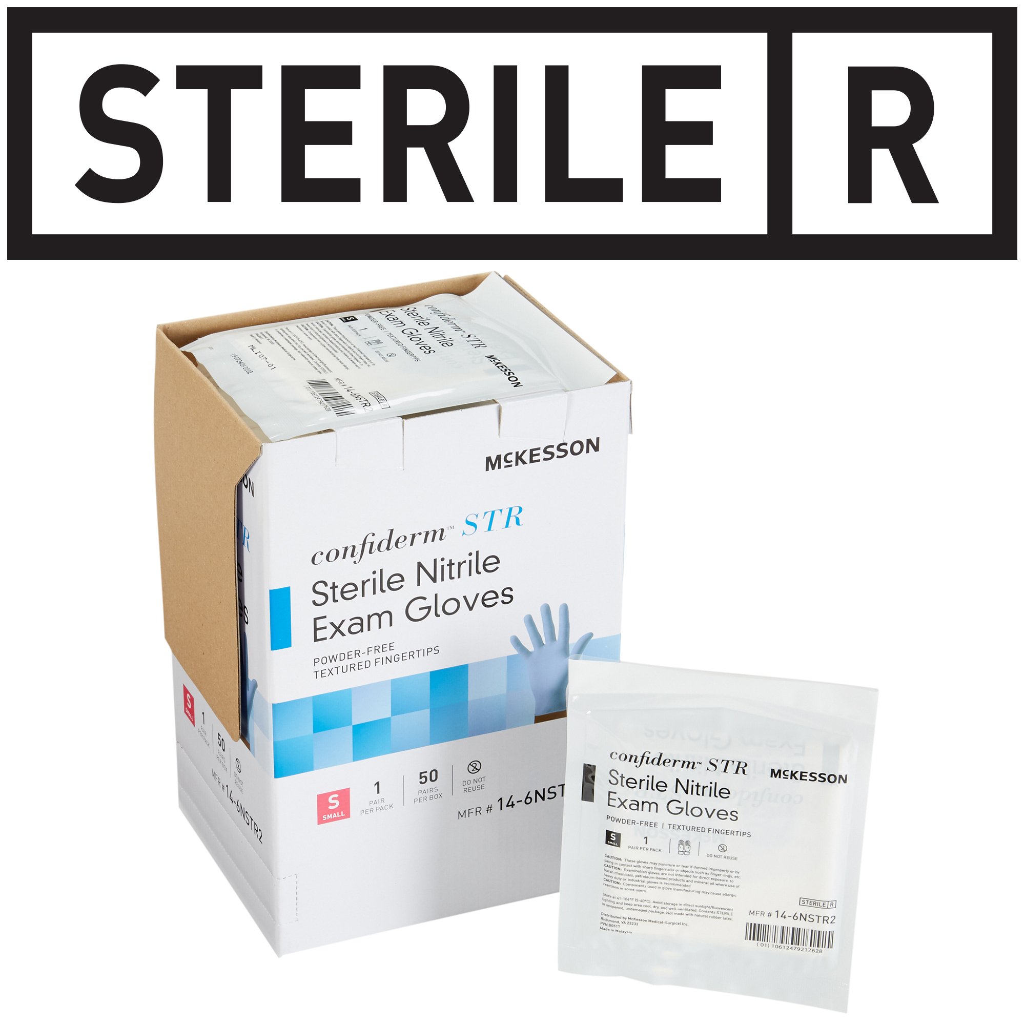 McKesson Brand 14-6NSTR2 - McKesson Confiderm® STR Nitrile Exam Glove, Small, Blue - 1/Pair, 50/Box, 200/Case