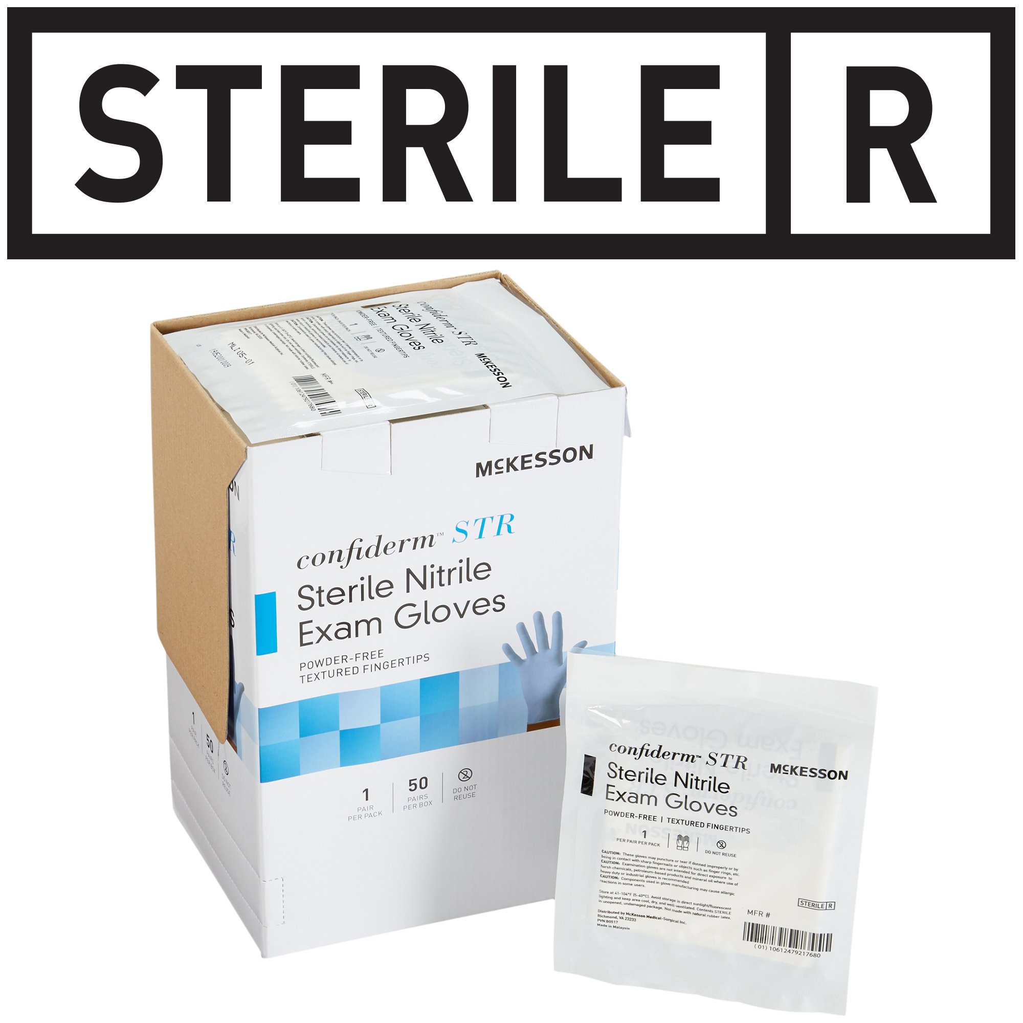 McKesson Brand 14-6NSTR4 - McKesson Confiderm® STR Nitrile Exam Glove, Medium, Blue - 1/Pair, 50/Box, 200/Case