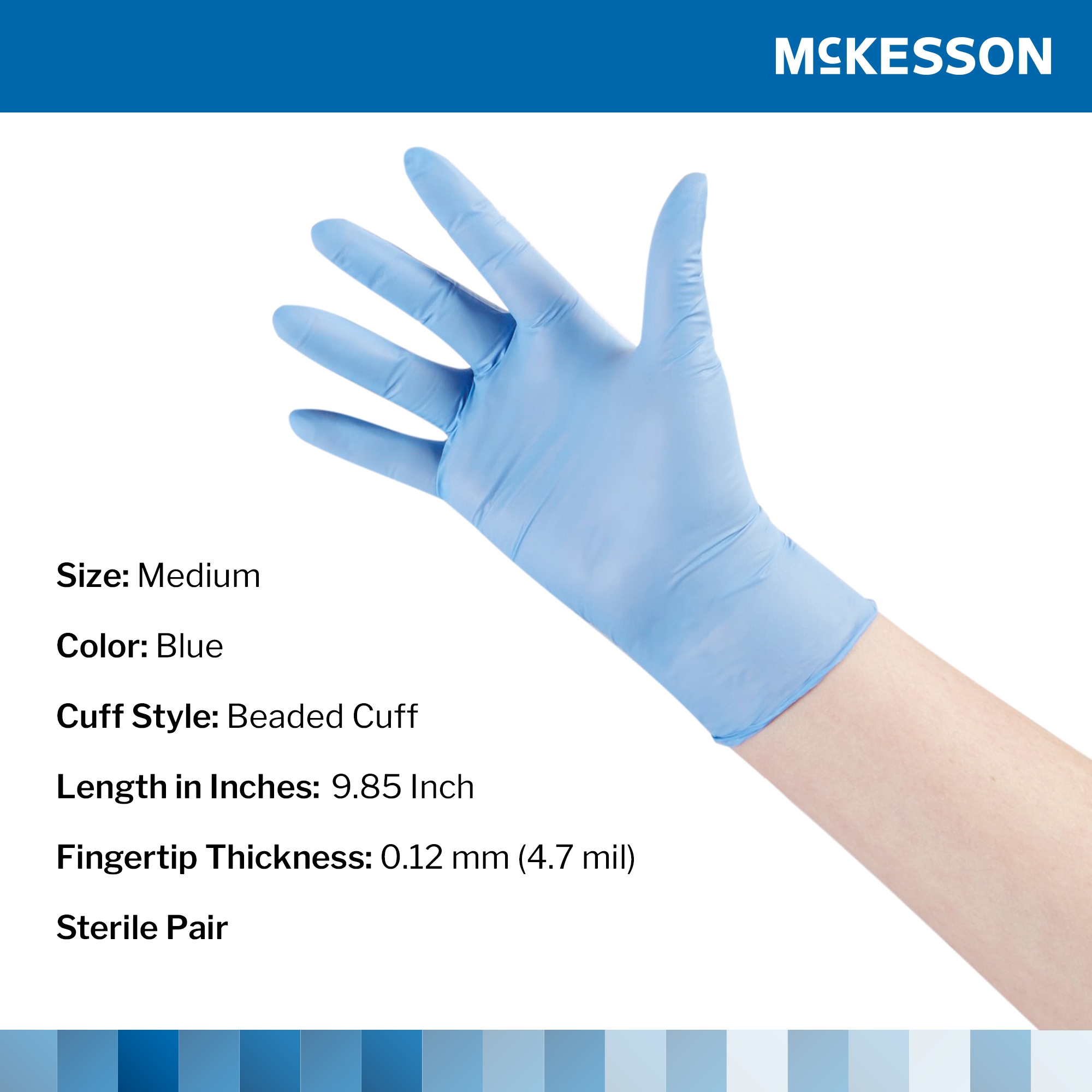 McKesson Brand 14-6NSTR4 - McKesson Confiderm® STR Nitrile Exam Glove, Medium, Blue - 1/Pair, 50/Box, 200/Case