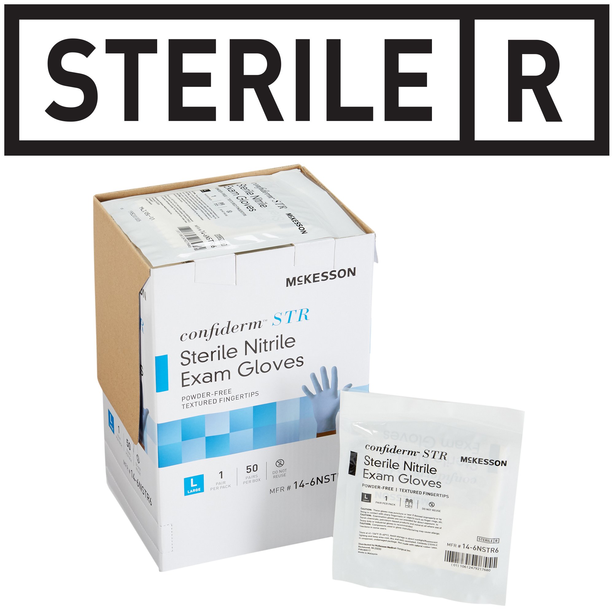 McKesson Brand 14-6NSTR6 - McKesson Confiderm® STR Nitrile Exam Glove, Large, Blue - 1/Pair, 50/Box, 200/Case
