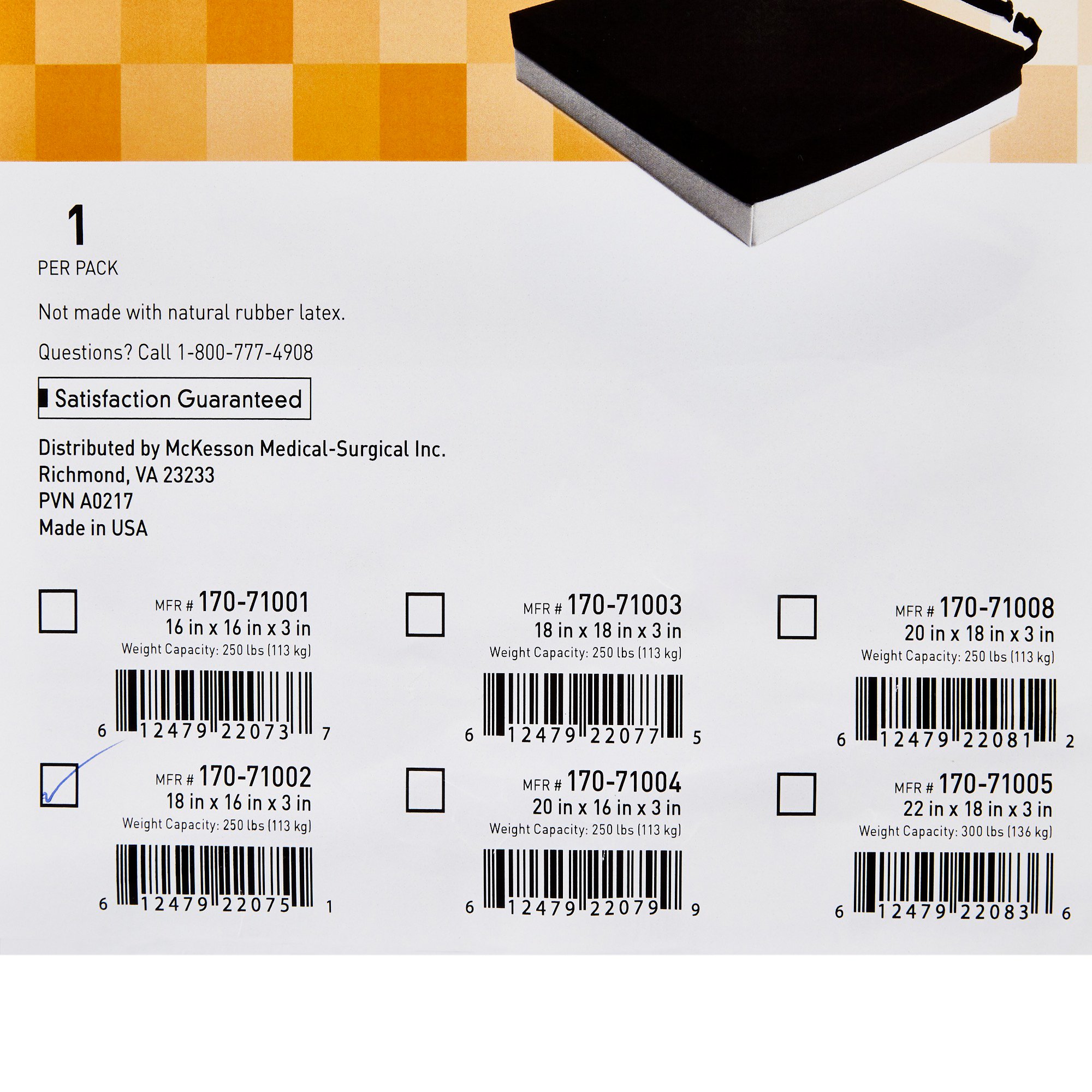 McKesson Brand 170-71002 - McKesson Foam Seat Cushion, 18 x 16 x 3 Inch - 1/Each, 7/Case