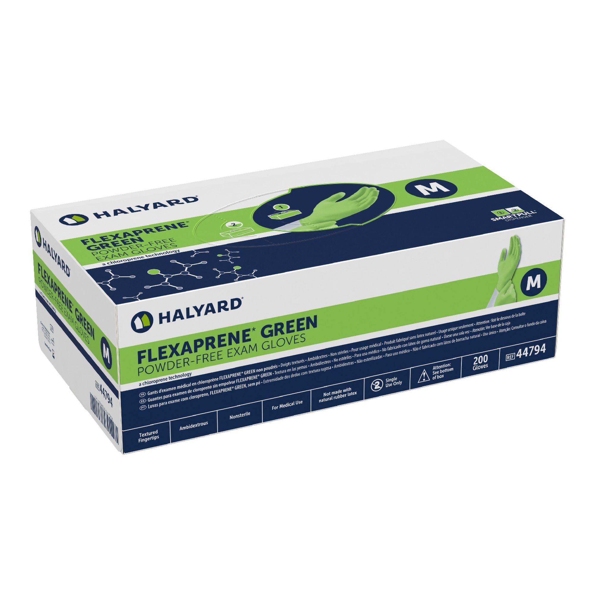 O&M Halyard Inc 44794 - Flexaprene Green Chloroprene Exam Glove, Medium - 200/Box, 2000/Case