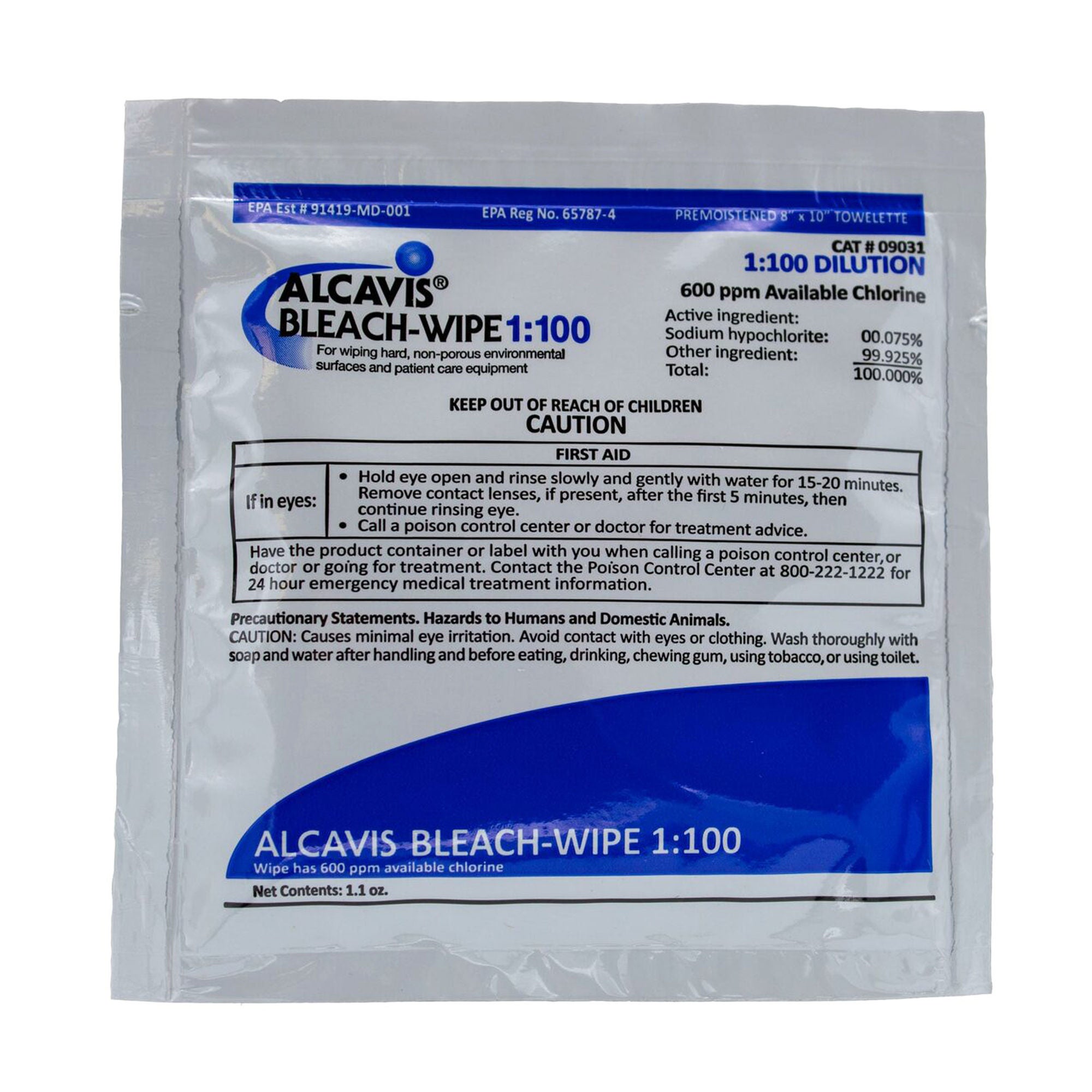 Angelini Pharma Inc - 09031-100 Surface Disinfectant Cleaner Alcavis® 1:100 Premoistened Manual Pull Wipe 100 Count Individual Packet Scented NonSterile