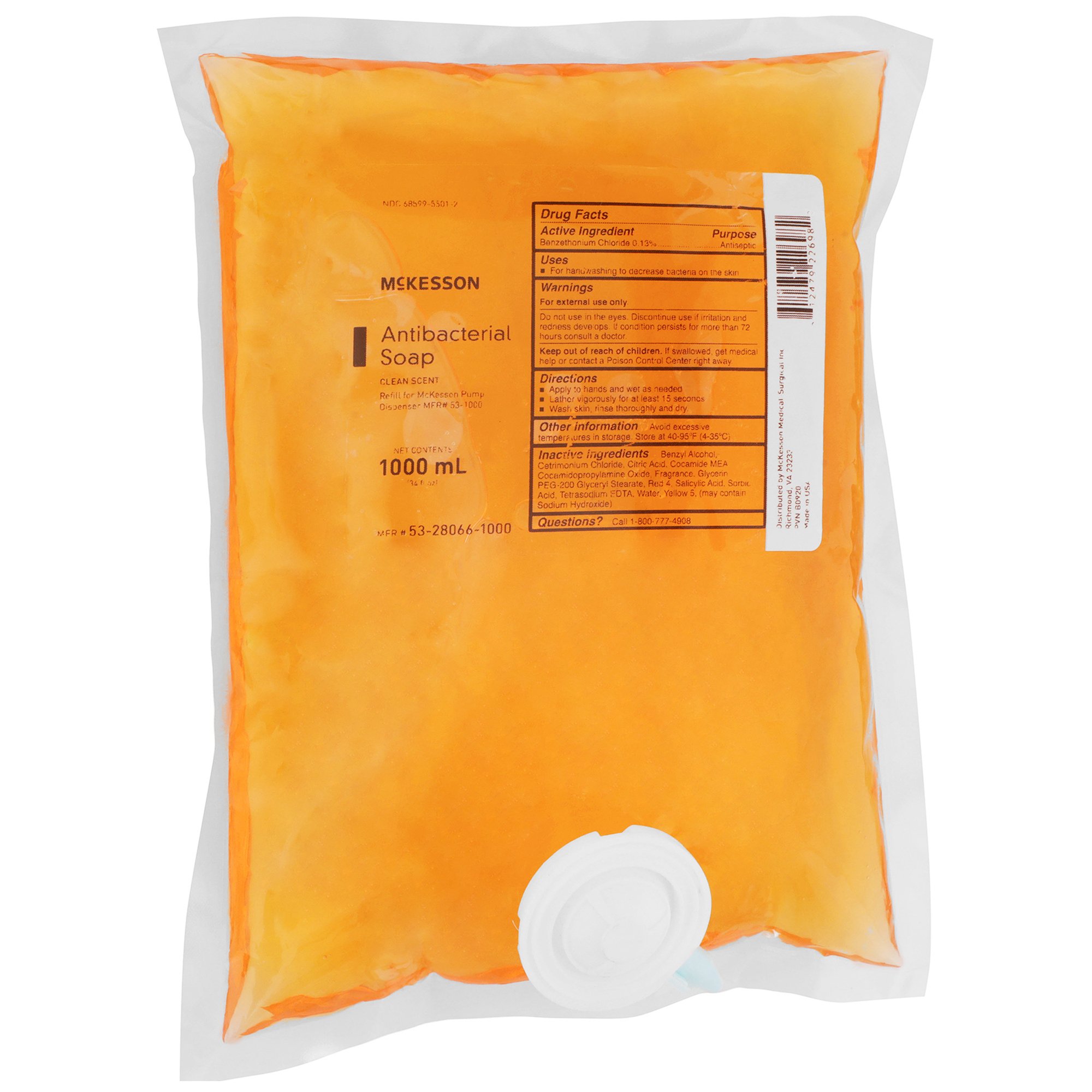 McKesson Brand 53-28066-1000 - McKesson Clean Scent Antibacterial Soap, 1000 mL Refill Bag - 1/Each, 10/Case