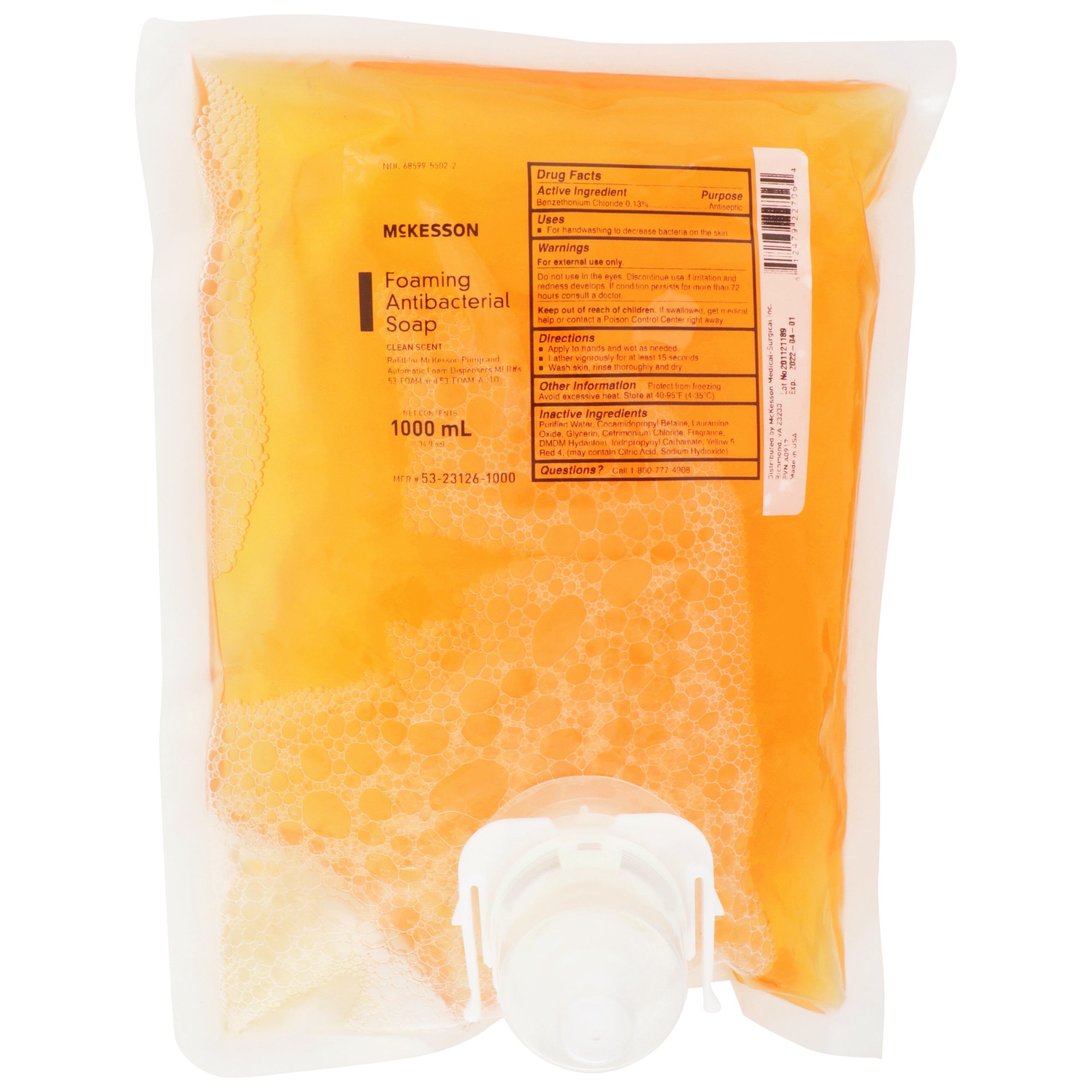 McKesson Brand 53-23126-1000 - McKesson Clean Scent Foaming Antibacterial Soap, 1000 mL Refill Bag - 1/Each, 4/Case
