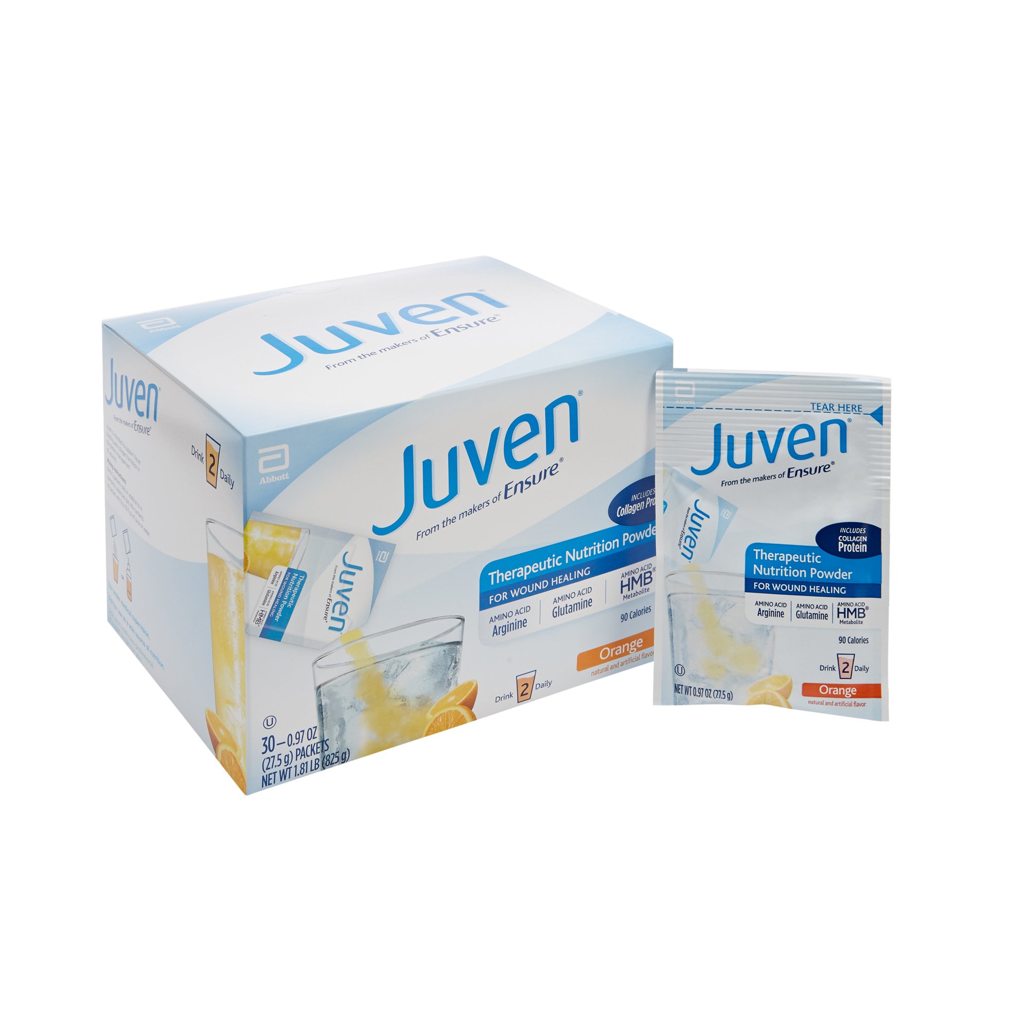 Abbott Nutrition 66674 - Juven® Orange Arginine/Glutamine Therapeutic Nutrition Powder - 1/Each, 30/Carton, 180/Case