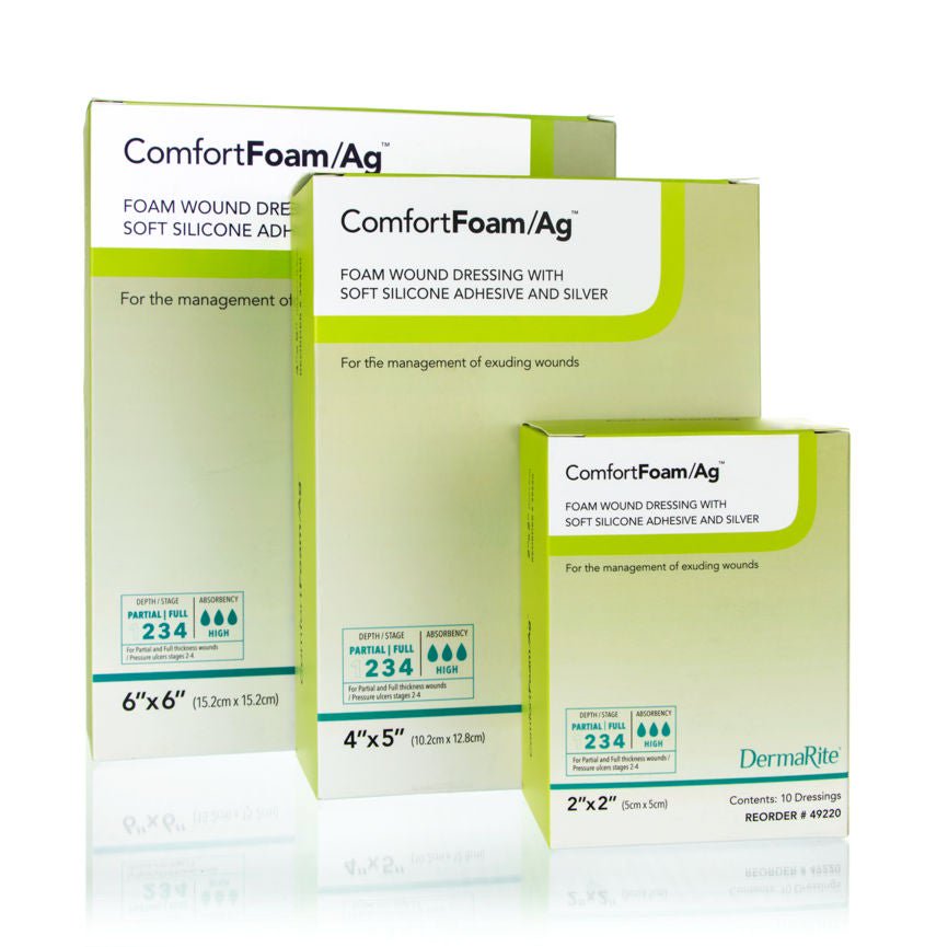 Sion Brands LLC - 49660 Silver Foam Dressing ComfortFoam/Ag™ Square Sterile