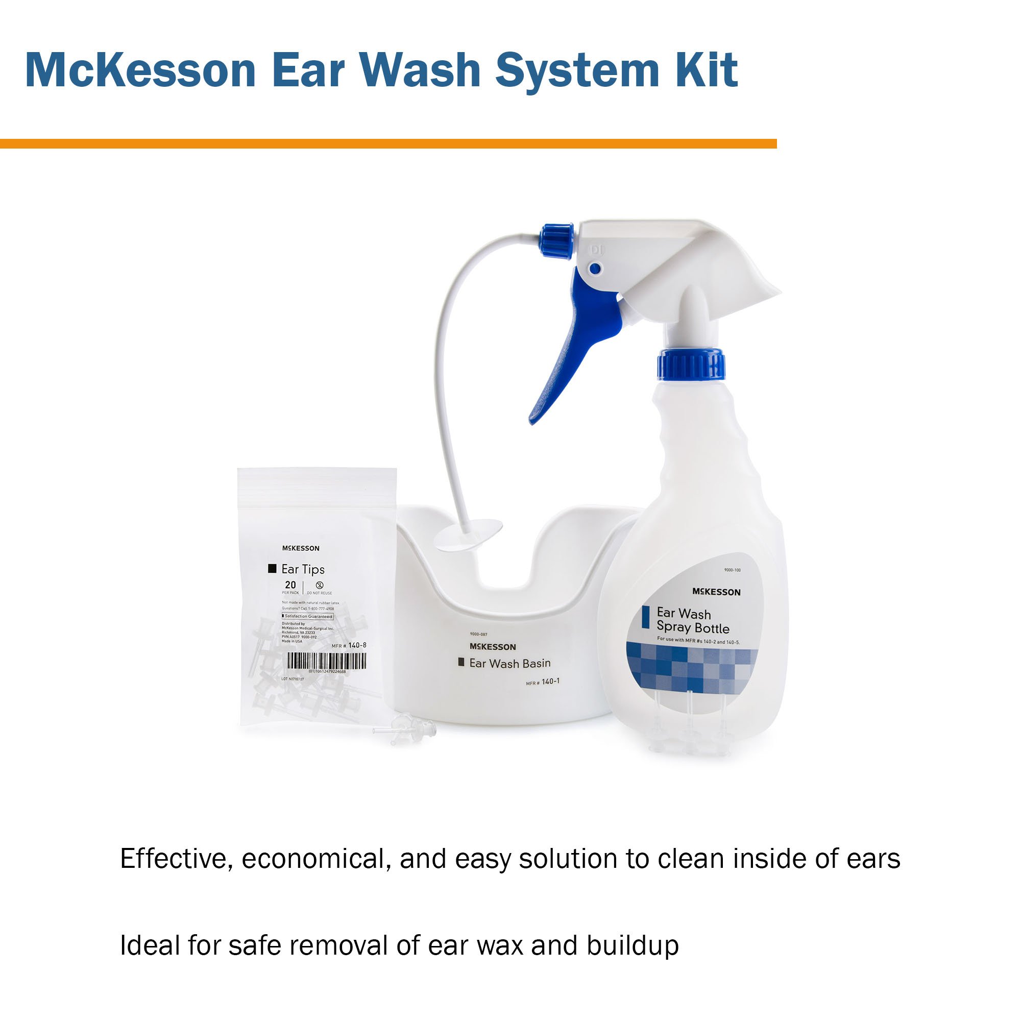 McKesson Brand 140-3 - McKesson Ear Wash System Kit Spray Bottle with Flexible Tube and 23 Ear Tips - 1/Bag, 10/Case