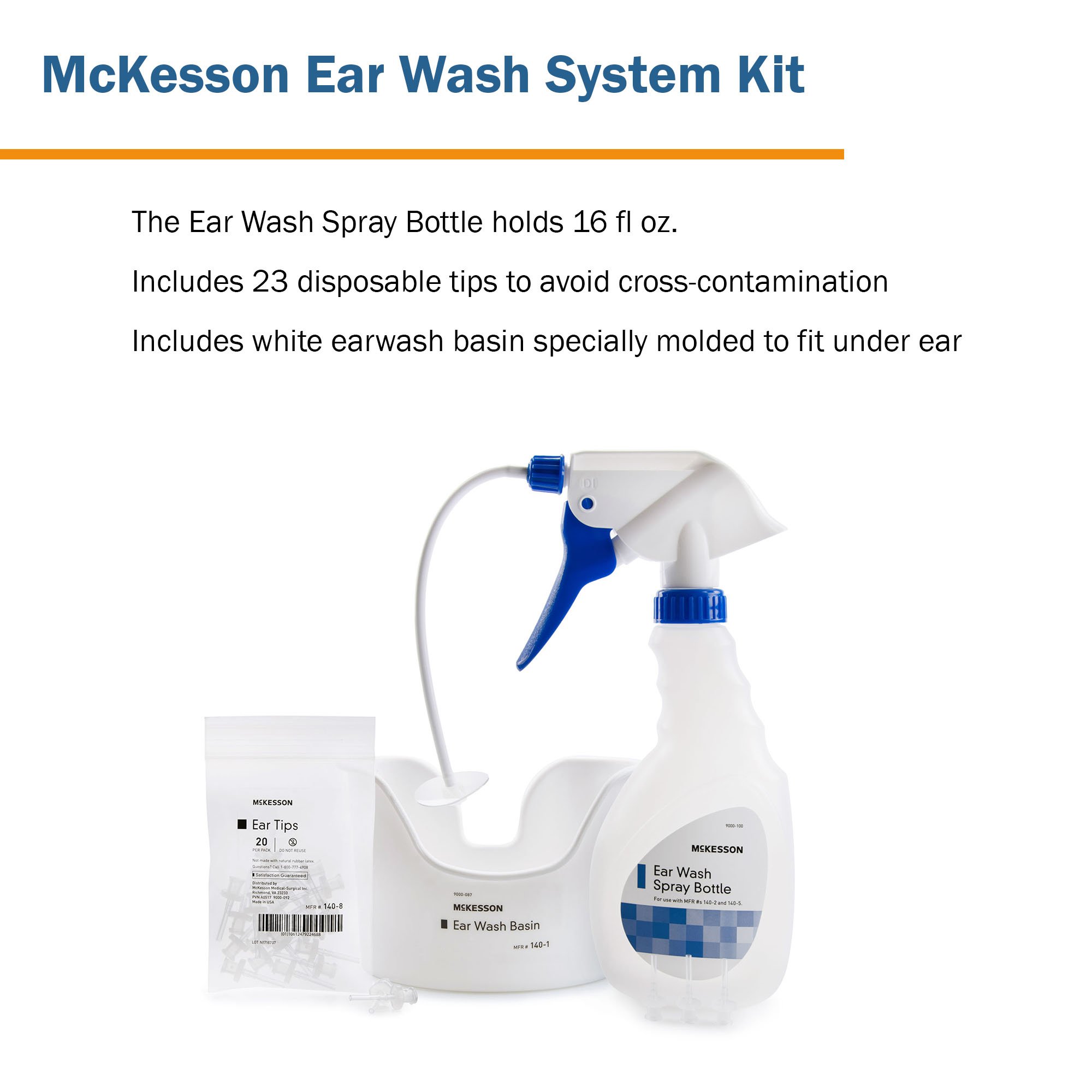 McKesson Brand 140-3 - McKesson Ear Wash System Kit Spray Bottle with Flexible Tube and 23 Ear Tips - 1/Bag, 10/Case