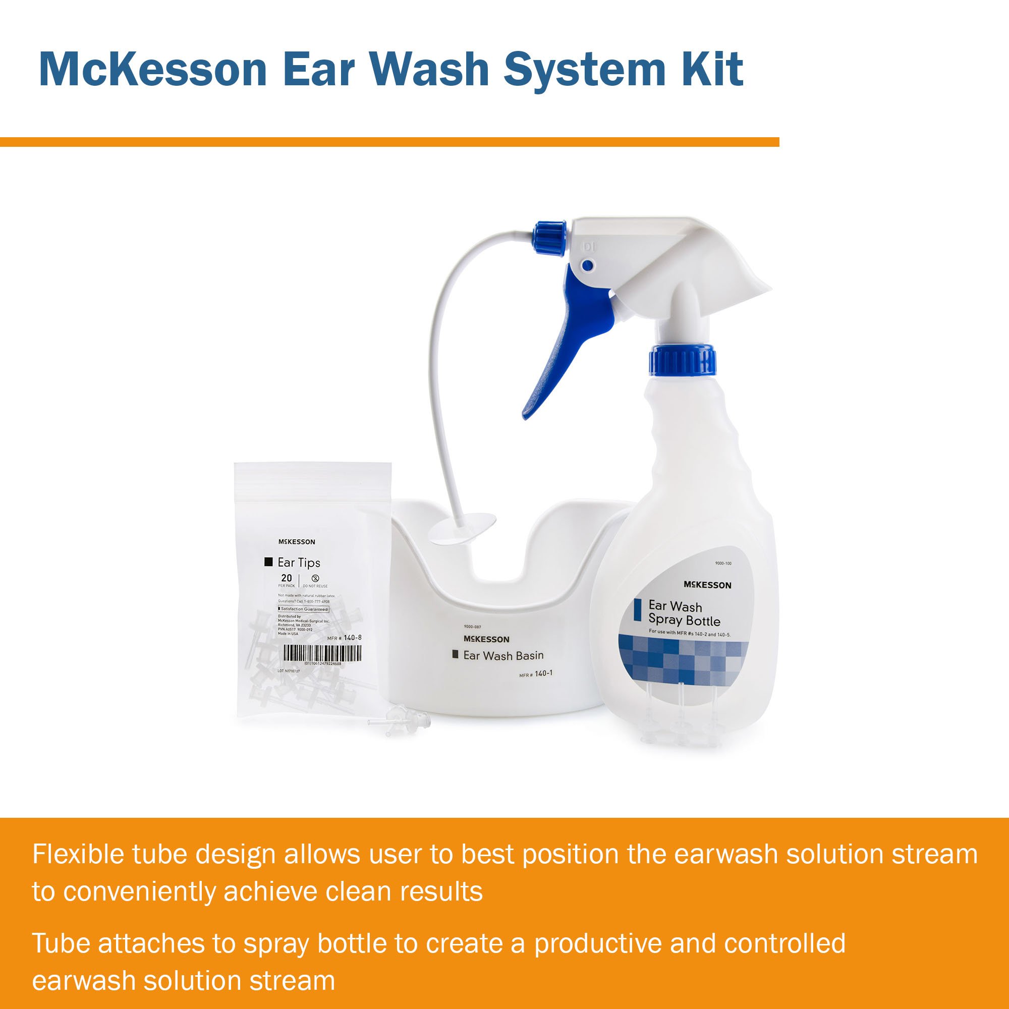 McKesson Brand 140-3 - McKesson Ear Wash System Kit Spray Bottle with Flexible Tube and 23 Ear Tips - 1/Bag, 10/Case