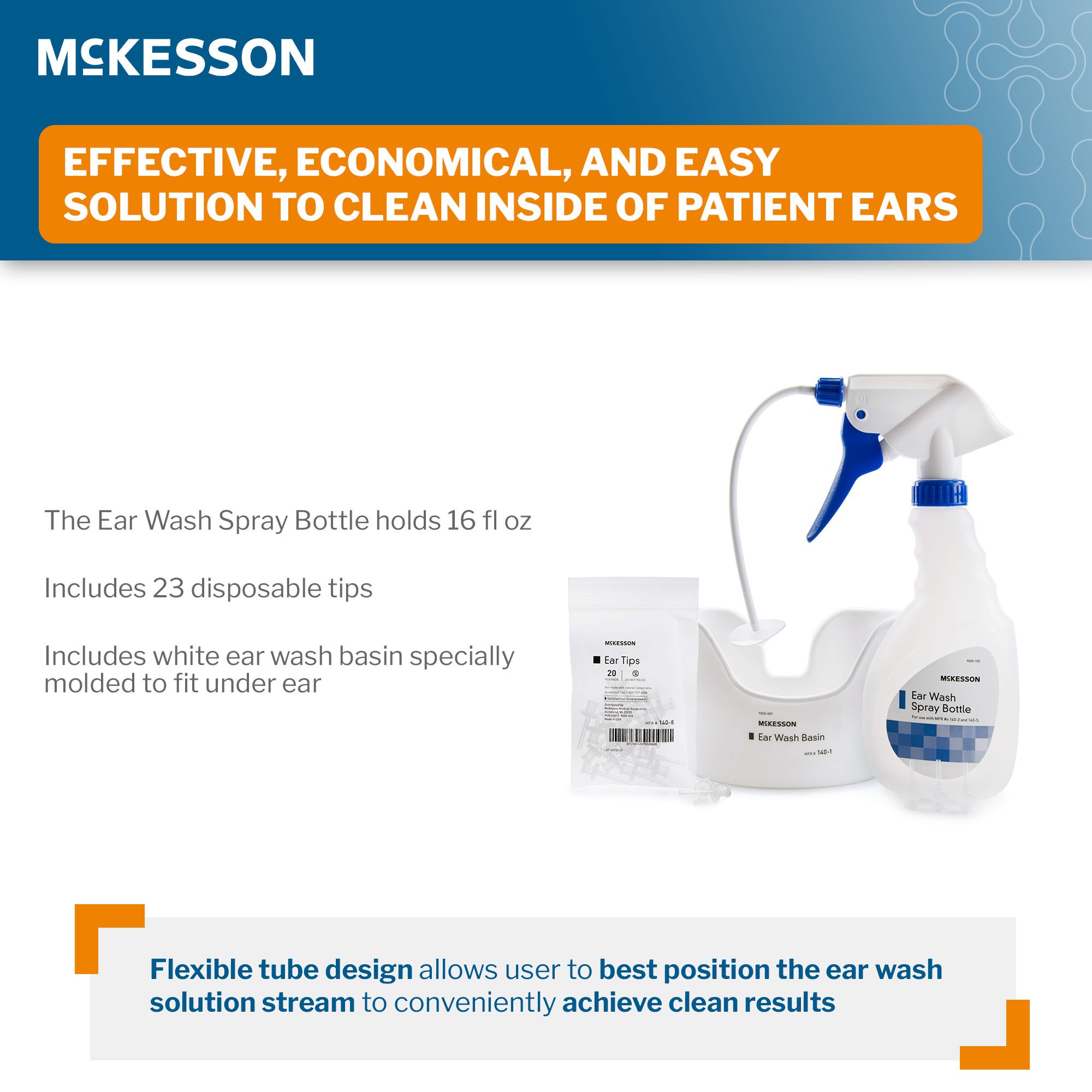 McKesson Brand - 140-3 McKesson Ear Wash System Kit Spray Bottle with Flexible Tube and 23 Ear Tips