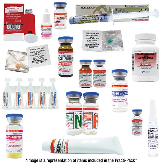 Wallcur - MDD-100 Clinical Training Medication Pack Practi-Med Dispense Cart Base Level Pack 1 Yellow, Reconstituted Powder / Liquid / Tablet / Ointment / Patch Vial/ Ampule / Bottle/ Syringe / Tube / Inhaler