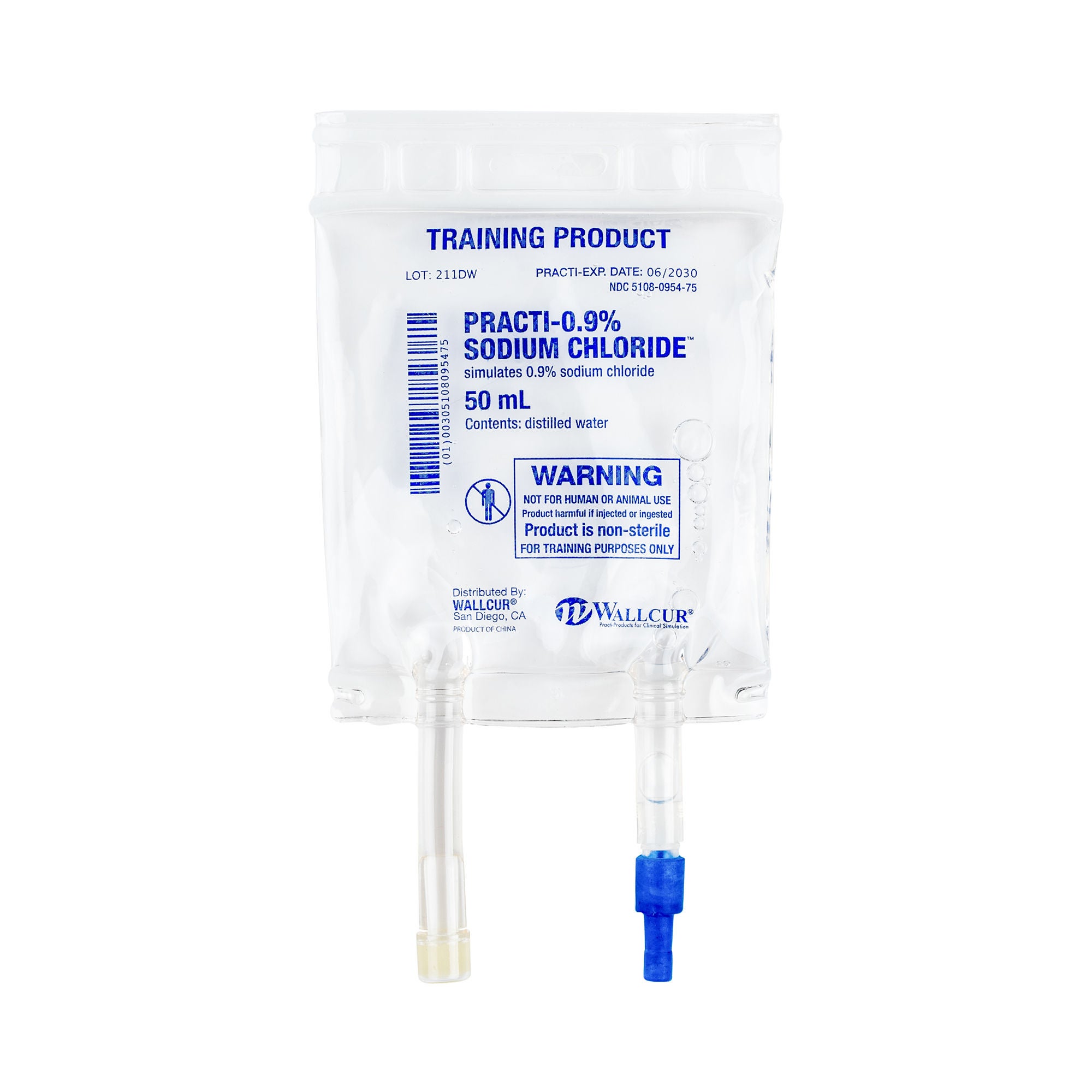 Wallcur - 211DW Clinical Training Medication Practi-0.9% Sodium Chloride™ Liquid I.V. Bag 50 mL