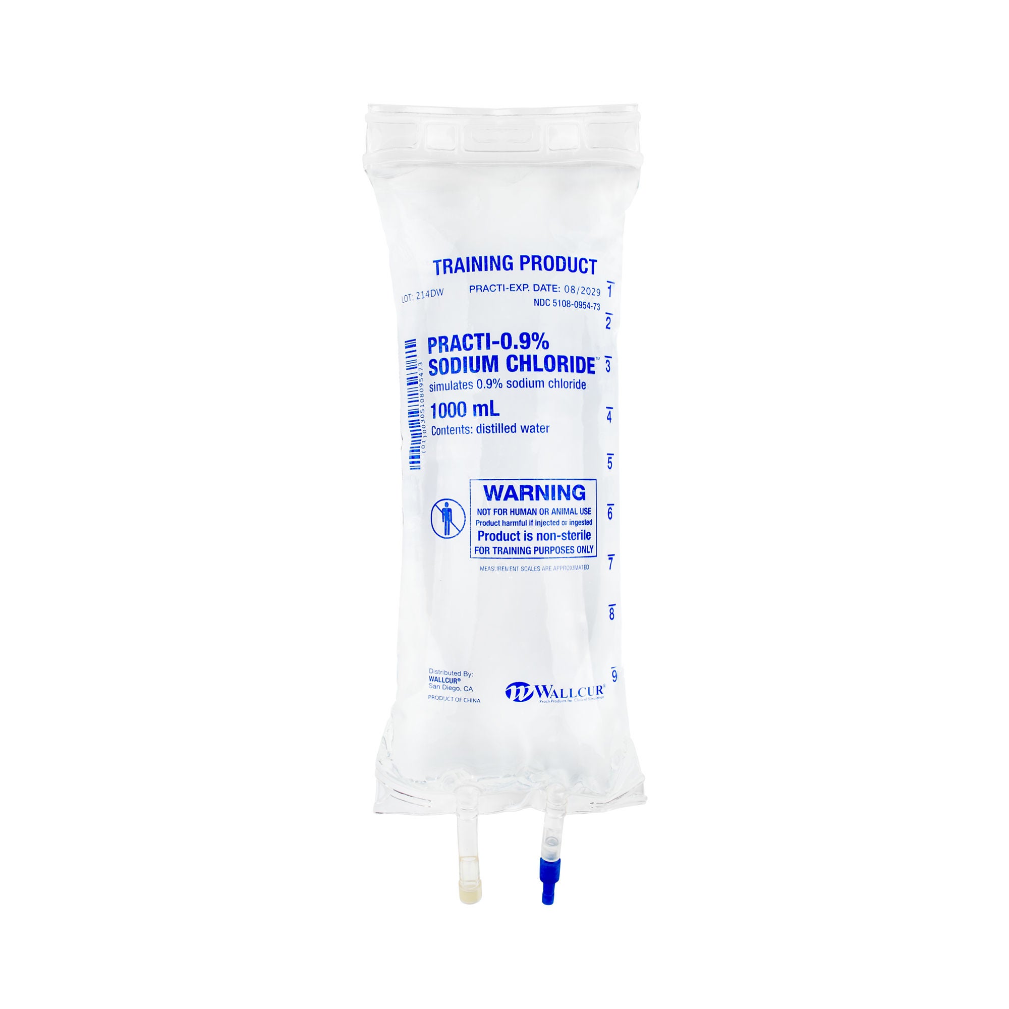 Wallcur - 214DW Clinical Training Medication Practi-0.9% Sodium Chloride™ Liquid I.V. Bag 1000 mL