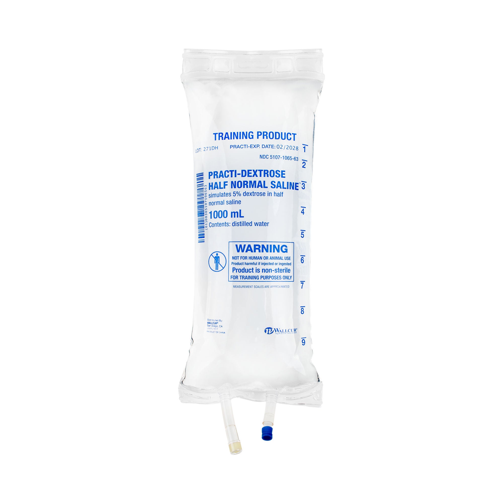 Wallcur - 271DH Clinical Training Medication Practi-Dextrose Half Normal Saline™ Liquid I.V. Bag 1000 mL