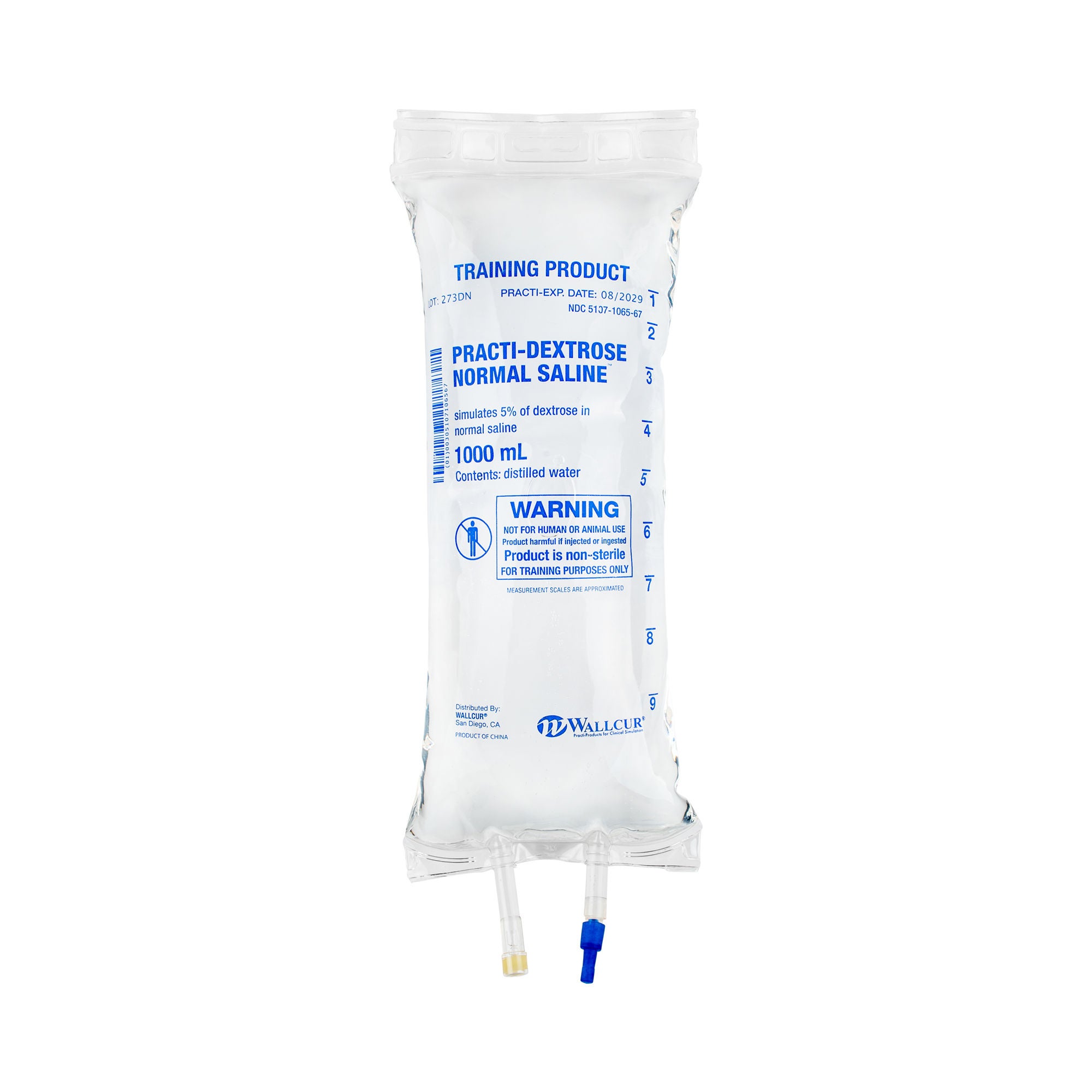 Wallcur - 273DN Clinical Training Medication Practi-Dextrose Normal Saline™ Liquid I.V. Bag 1000 mL