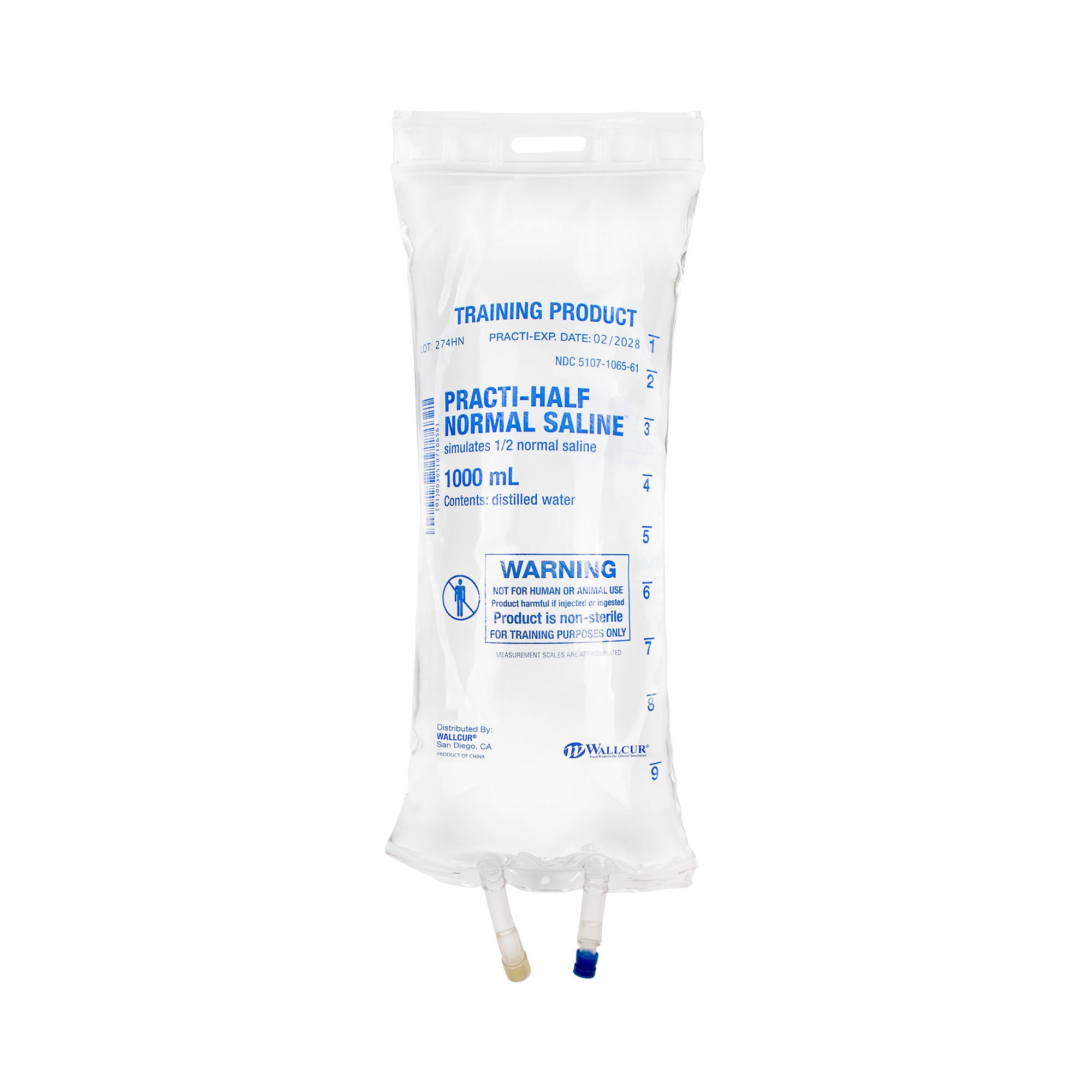 Wallcur - 274HN Clinical Training Medication Practi-Half Normal Saline™ Liquid I.V. Bag 1000 mL