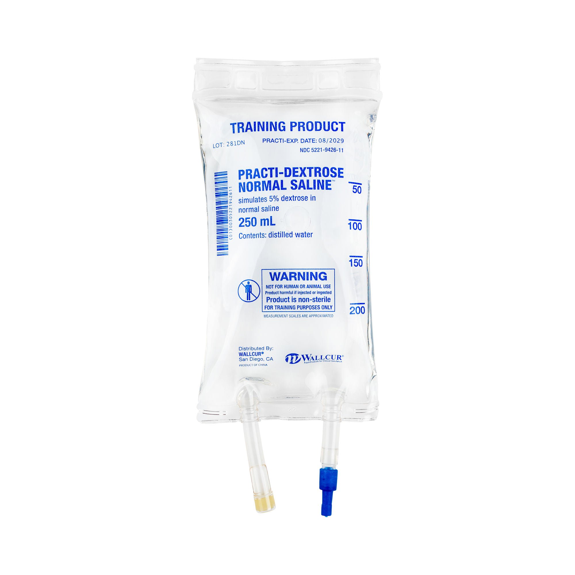 Wallcur - 281DN Clinical Training Medication Practi-Dextrose Normal Saline™ Liquid I.V. Bag 250 mL