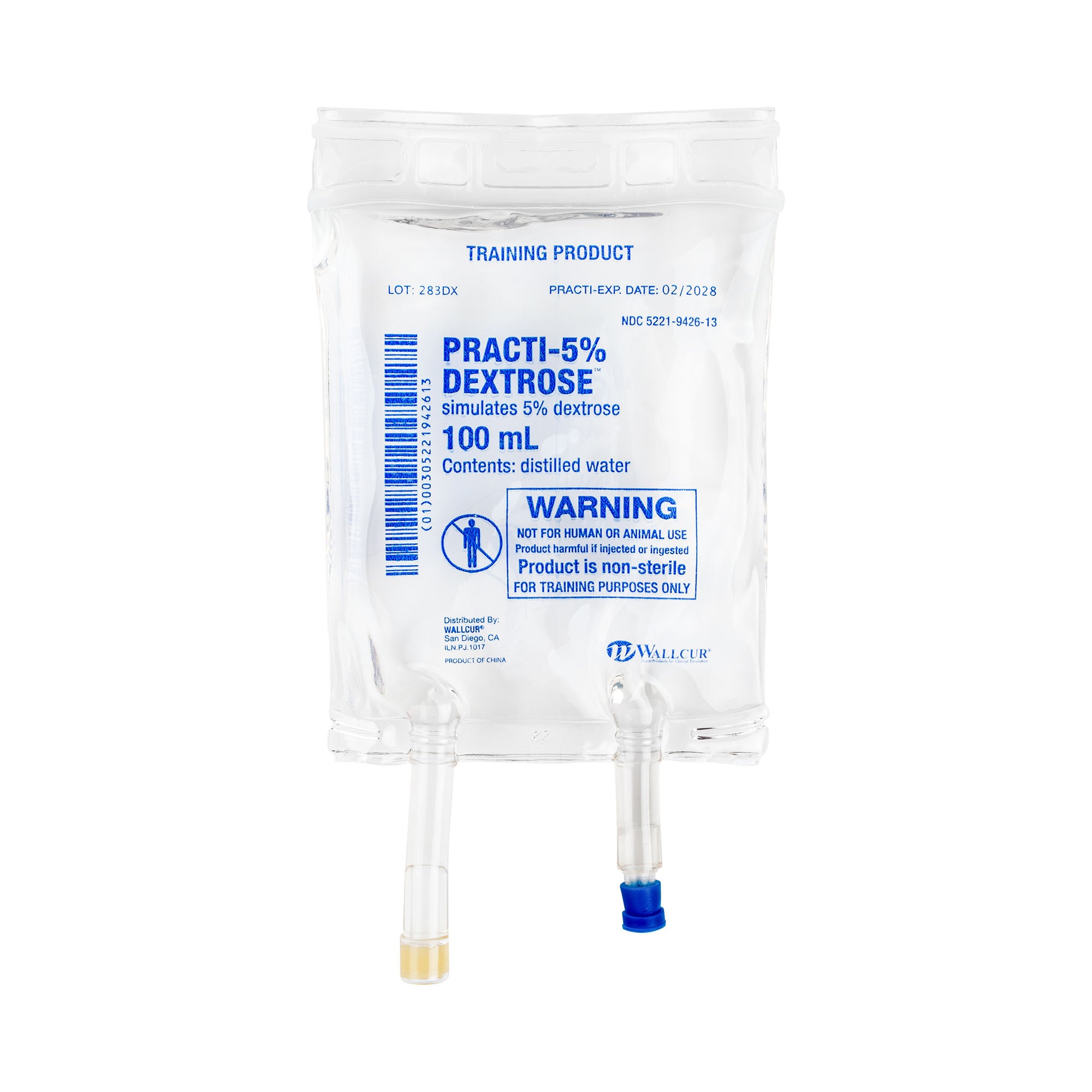 Wallcur - 283DX Clinical Training Medication Practi-5% Dextrose™ Liquid I.V. Bag 100 mL