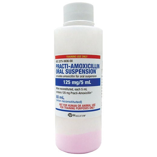 Wallcur - 652AS Clinical Training Medication Practi-Amoxicillin Oral Suspension™ Reconstiuted Powder Bottle 80 mL