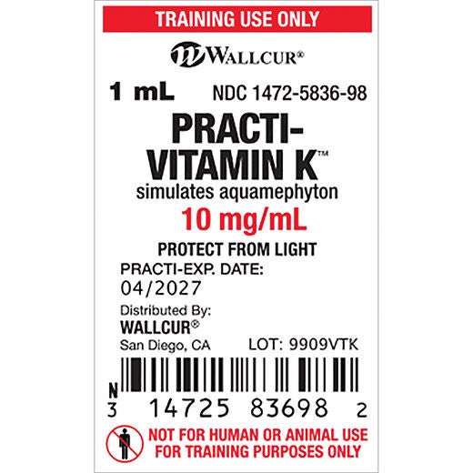 Wallcur - 9909VTK Training Medication Peel-N-Stick Labels Practi-Vitamin K™ For Wallcur's Practi-1 mL Mini Tint Ampules™