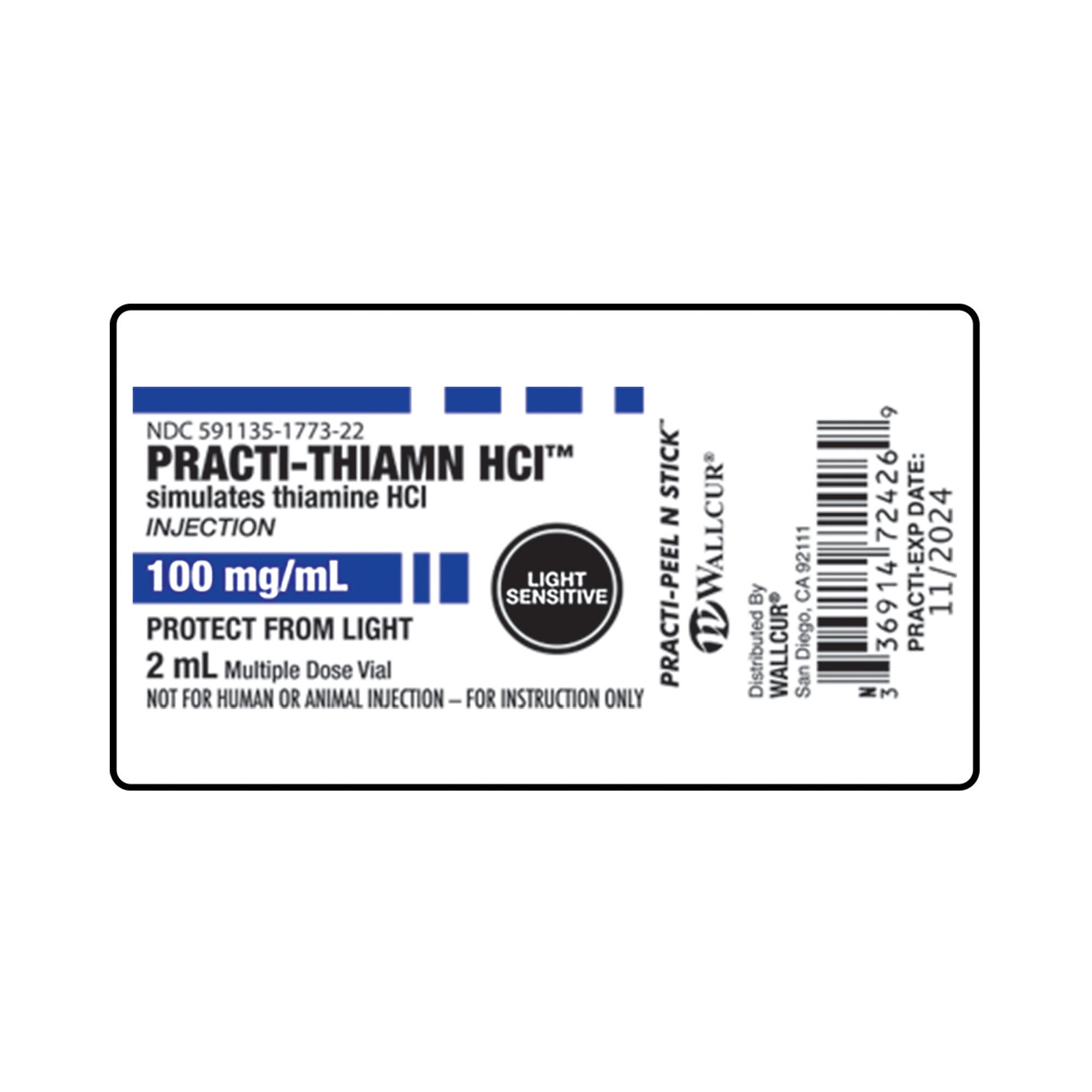 Wallcur - 9934THN Training Medication Peel-N-Stick Labels Practi-Thiamine HCI™ For Wallcur's Practi-2 mL Mini Tint Vials™