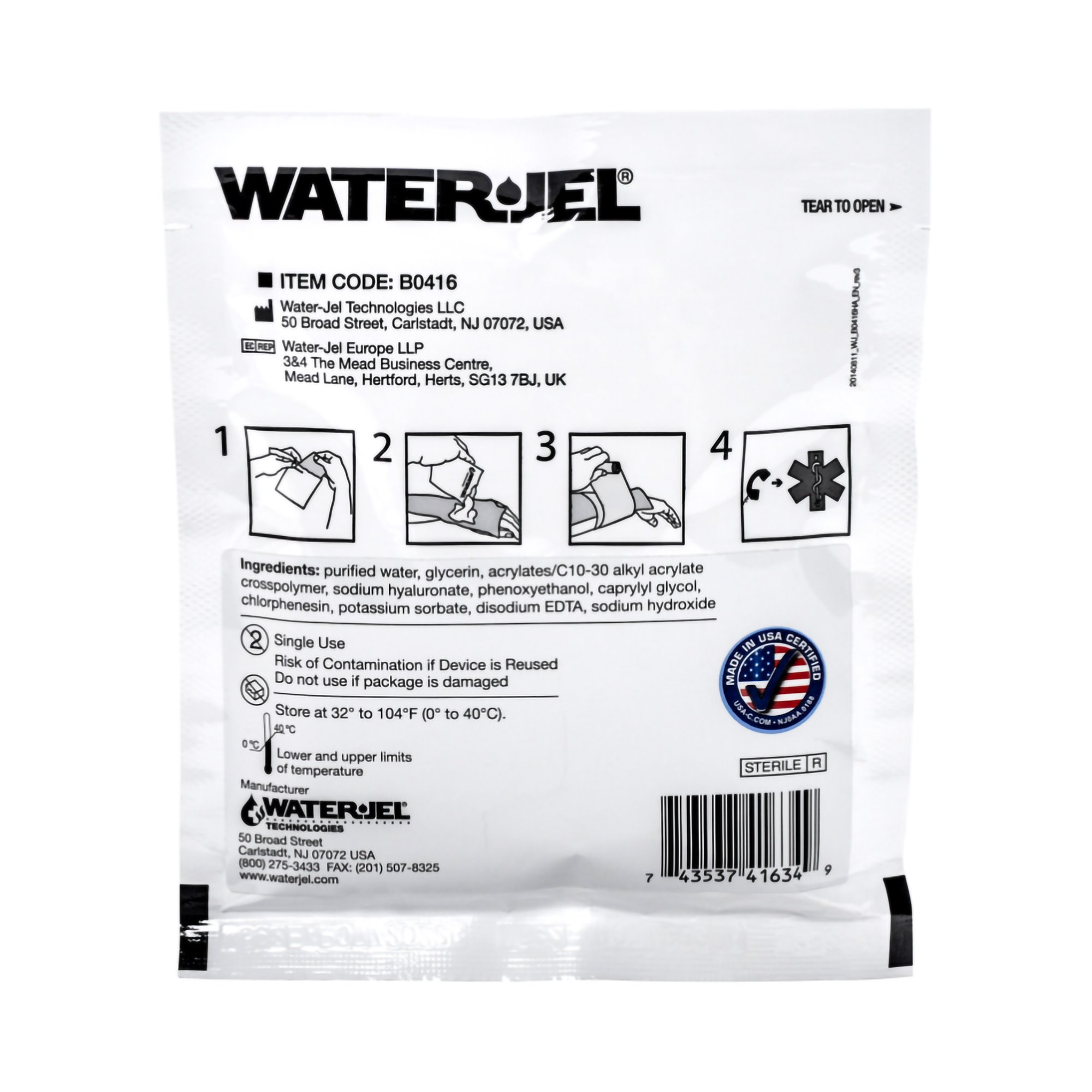 Safeguard US Operating LLC B0416-28.00.000 - Water-Jel® First Responder Burn Dressing, 4 x 16 Inch - 1/Each, 28/Case