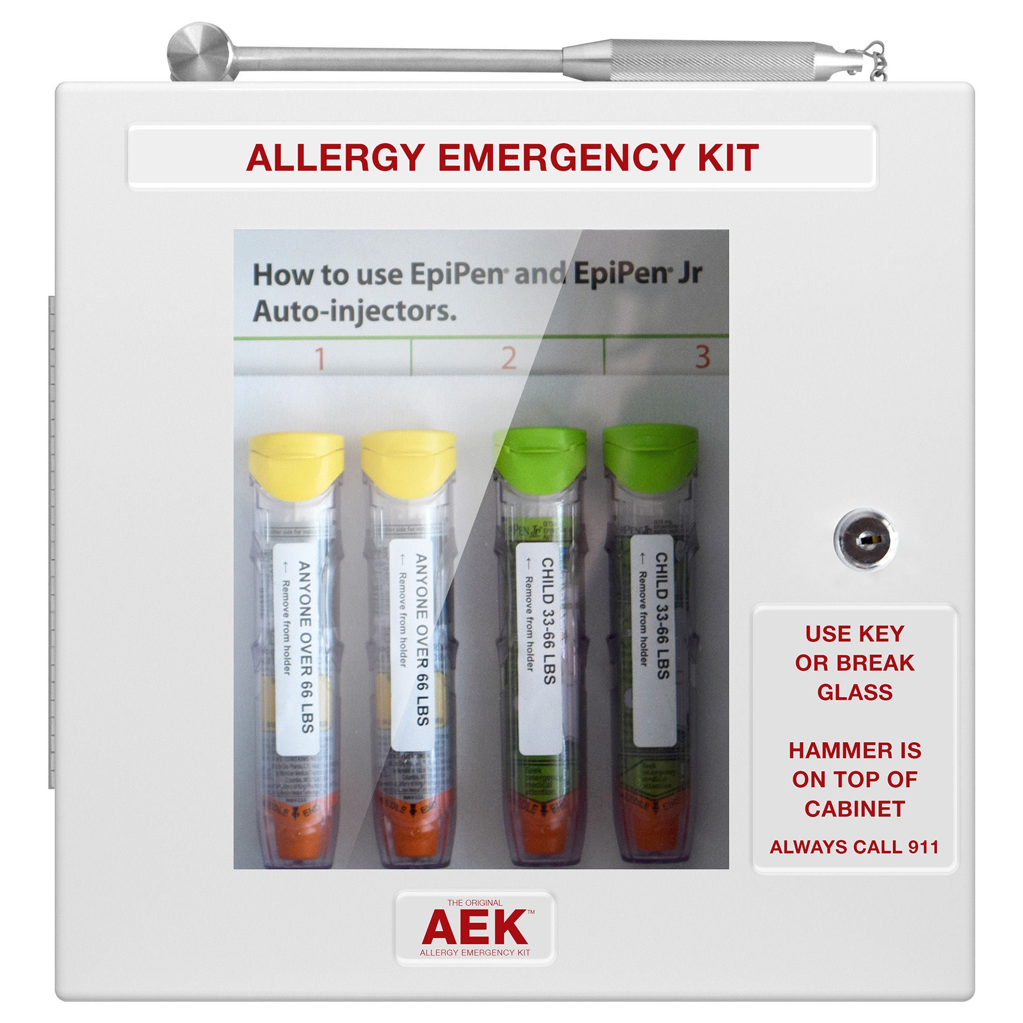Illinois Supply Company - EN9337 Allergy Emergency Kit Cabinet Wall Mount Powder Coated Steel Without Drawers Without Shelves Keyed Lock