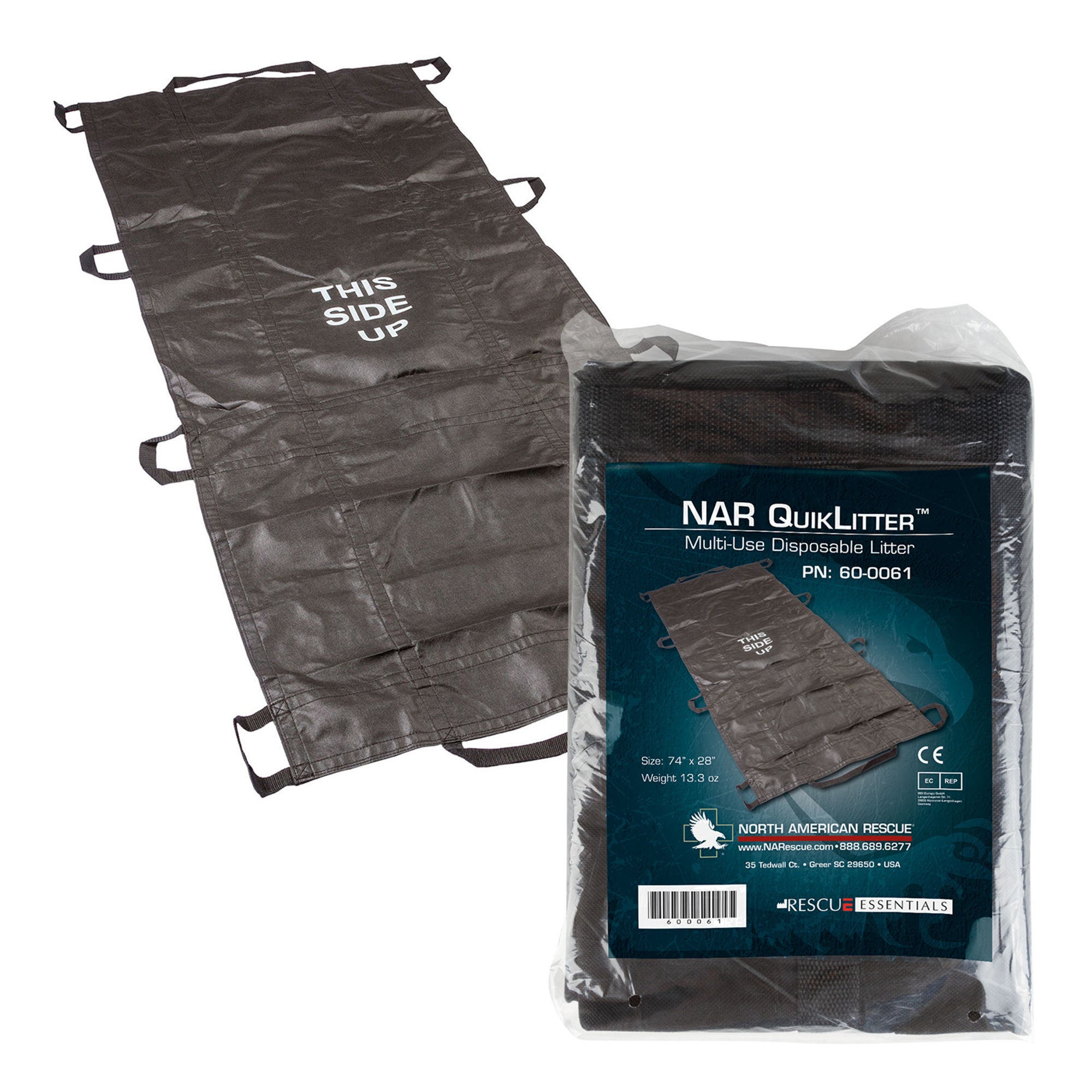 North American Rescue - 60-0061 Evacuation Litter NAR ELITE™ Black 30 X 76 Inch 10 Handles