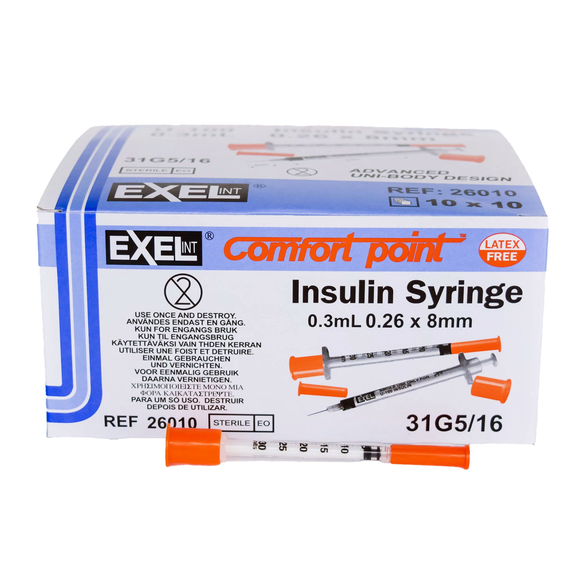 AirTite Products - 26010 Standard Insulin Syringe with Needle Comfort Point™ Lo-Dose 0.3 mL 5/16 Inch 31 Gauge NonSafety Thin Wall