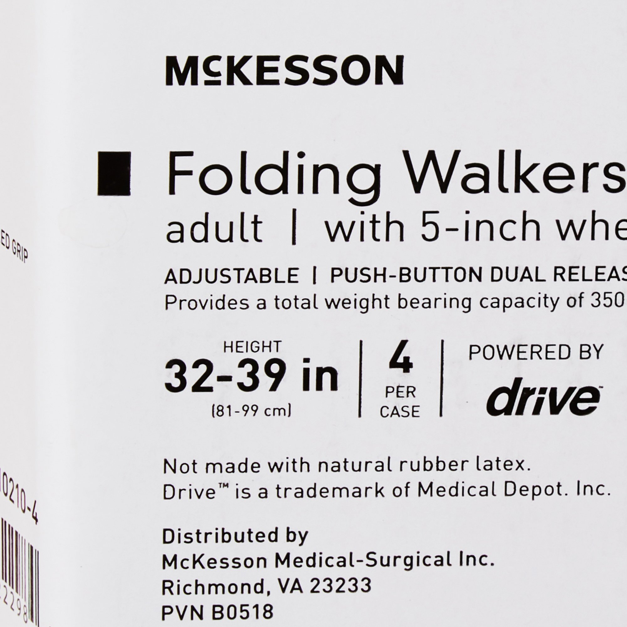 McKesson Brand 146-10210-4 - McKesson Folding Walker, Adjustable Height - 1/Each, 4/Case