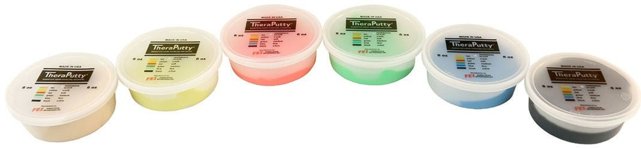 Fabrication Enterprises - 10-1483 Therapy Putty Set CanDo® TheraPutty® 2X-Soft / X-Soft / Soft / Medium / Firm / X-Firm 6 X 6 oz.