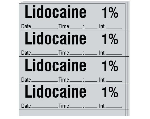Shamrock Scientific - SA-3003-DTI-PK Drug Label Shamrock Anesthesia Label Tape Lidocaine 1% / Date _____ Time _____:_____ Int. _____ Gray 1/2 X 2 Inch