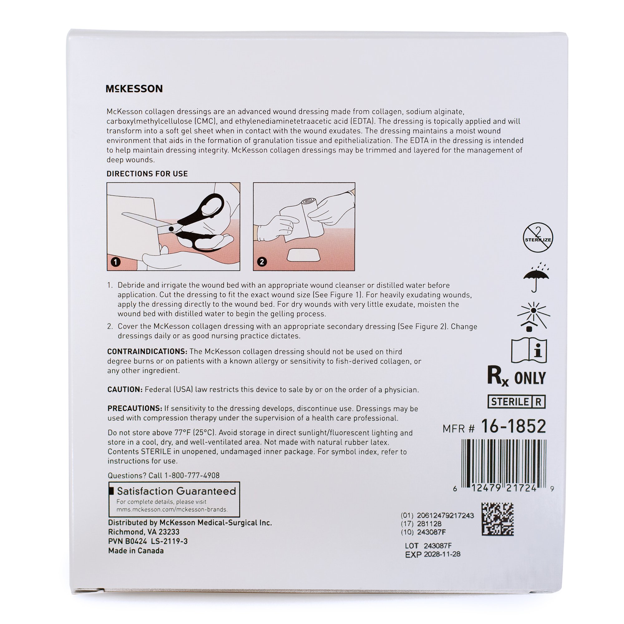 McKesson Brand 16-1852 - McKesson Collagen Dressing, 4 x 4 Inch - 1/Each, 10/Box, 100/Case
