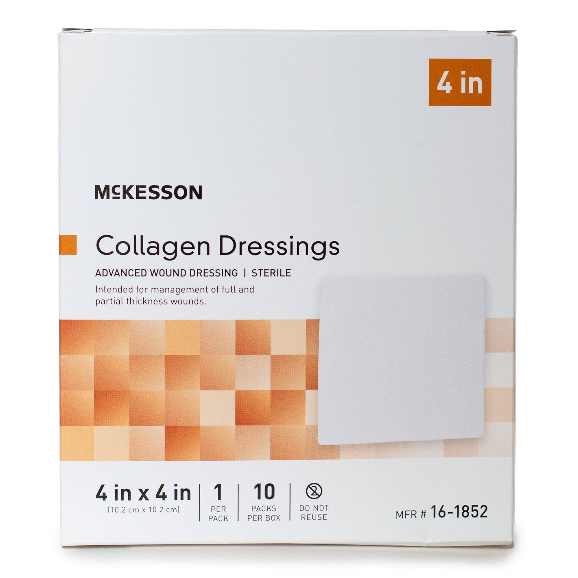 McKesson Brand 16-1852 - McKesson Collagen Dressing, 4 x 4 Inch - 1/Each, 10/Box, 100/Case