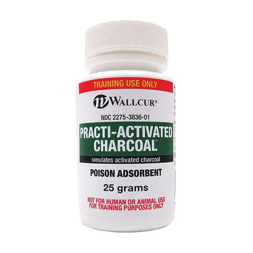 Wallcur - 650AC Clinical Training Medication Practi-Activated Charcoal™ Reconstiuted Powder Bottle 25 Gram