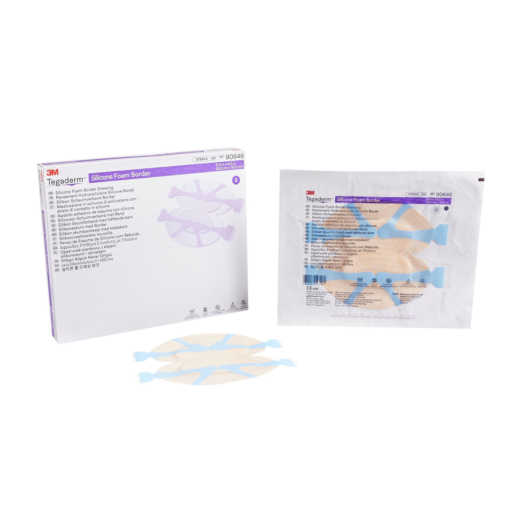 Solventum Corporation - 90646 Foam Dressing 3M™ Tegaderm™ 6-1/2 X 6-1/2 Inch With Border Film Backing Silicone Adhesive Heel / Contour Sterile