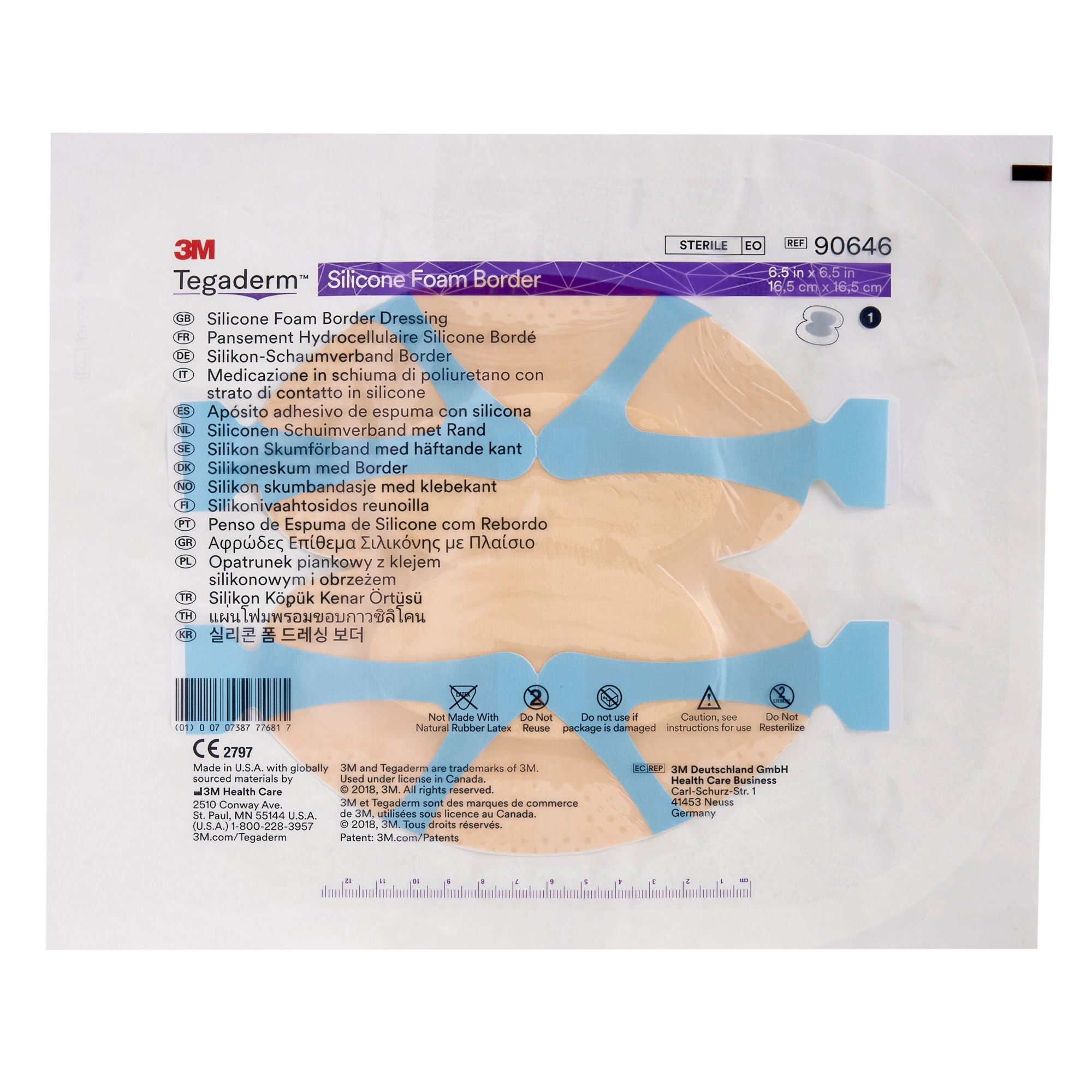 Solventum Corporation - 90646 Foam Dressing 3M™ Tegaderm™ 6-1/2 X 6-1/2 Inch With Border Film Backing Silicone Adhesive Heel / Contour Sterile