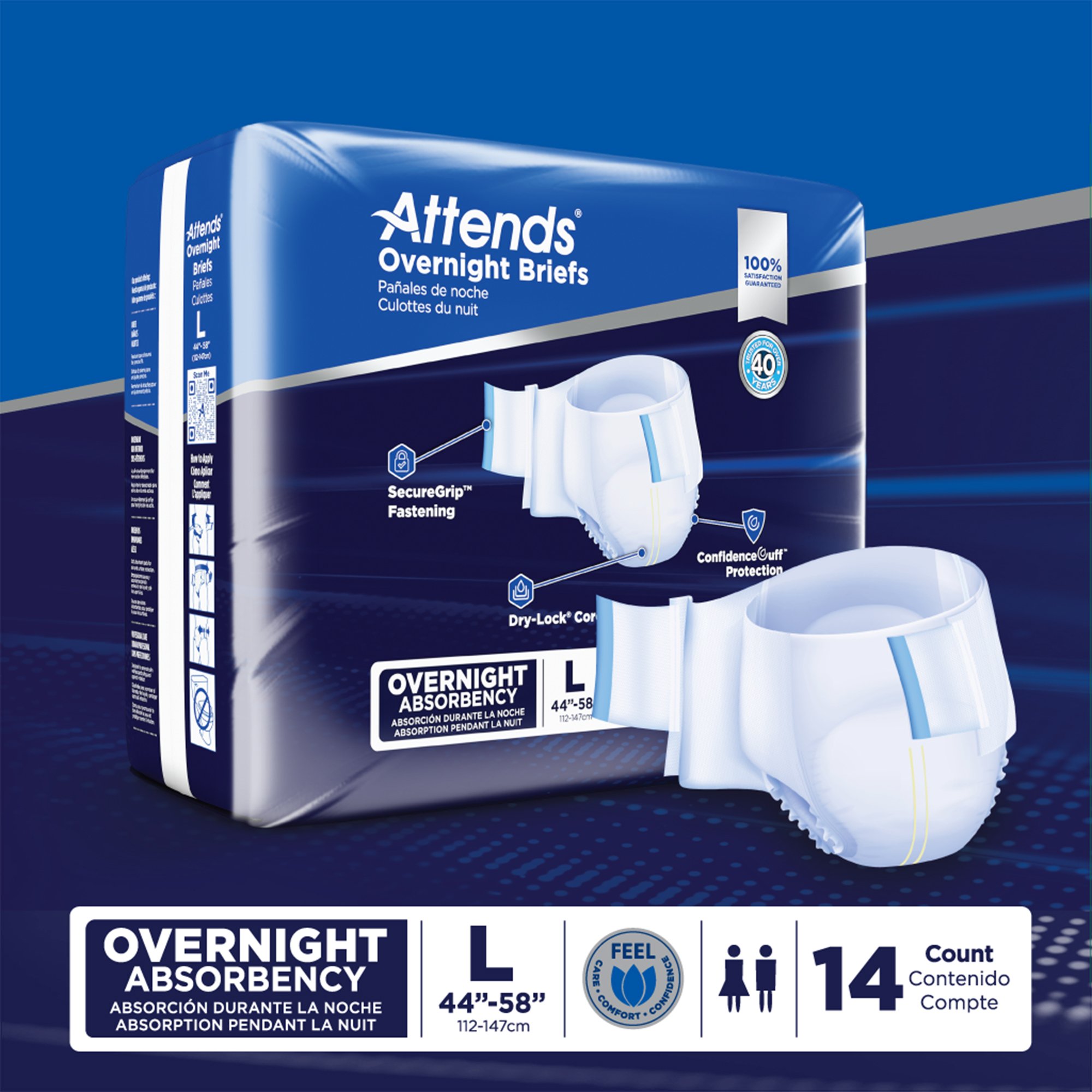 Attends Healthcare Products DDEW30 - Attends® Briefs with Overnight Protection, Large - 14/Bag, 56/Case