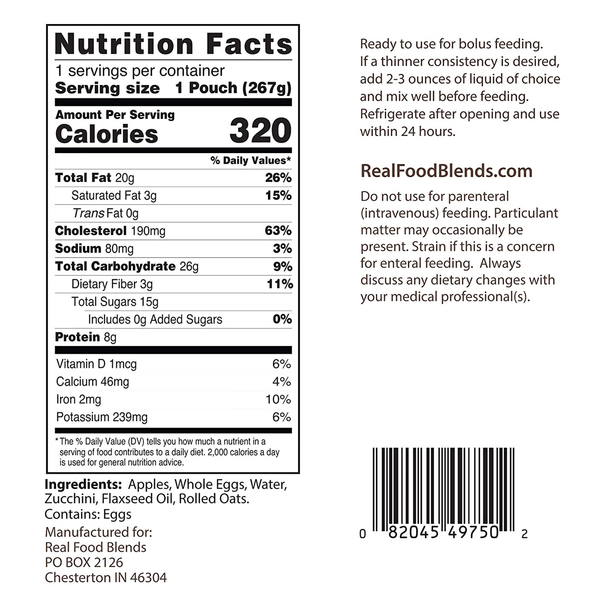 Nutritionals Medicinals 176989 - Real Food Blends™ Eggs, Apples & Oats Puree Food Blend for Tube Feeding, 9.4-oz. - 1/Each, 12/Case