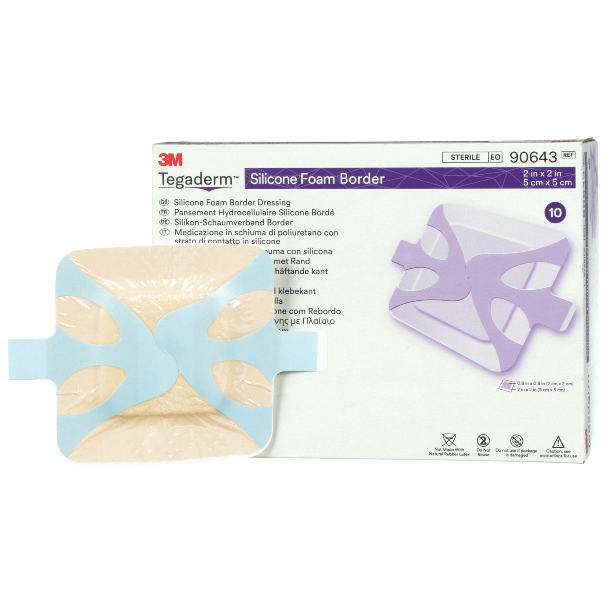 Solventum Corporation - 90643 Foam Dressing 3M™ Tegaderm™ 2 X 2 Inch With Border Film Backing Silicone Adhesive Square Sterile