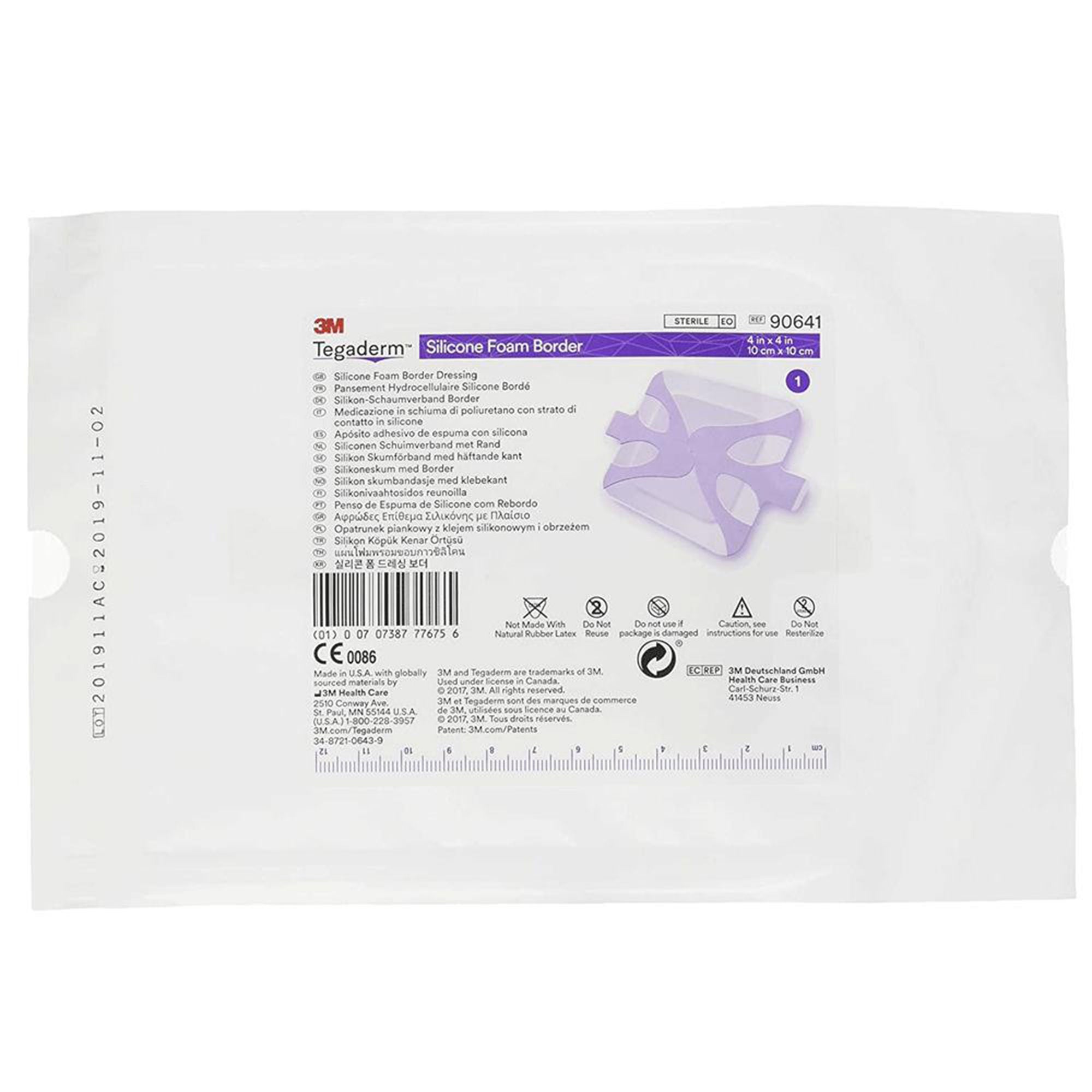 Solventum Corporation - 90643 Foam Dressing 3M™ Tegaderm™ 2 X 2 Inch With Border Film Backing Silicone Adhesive Square Sterile