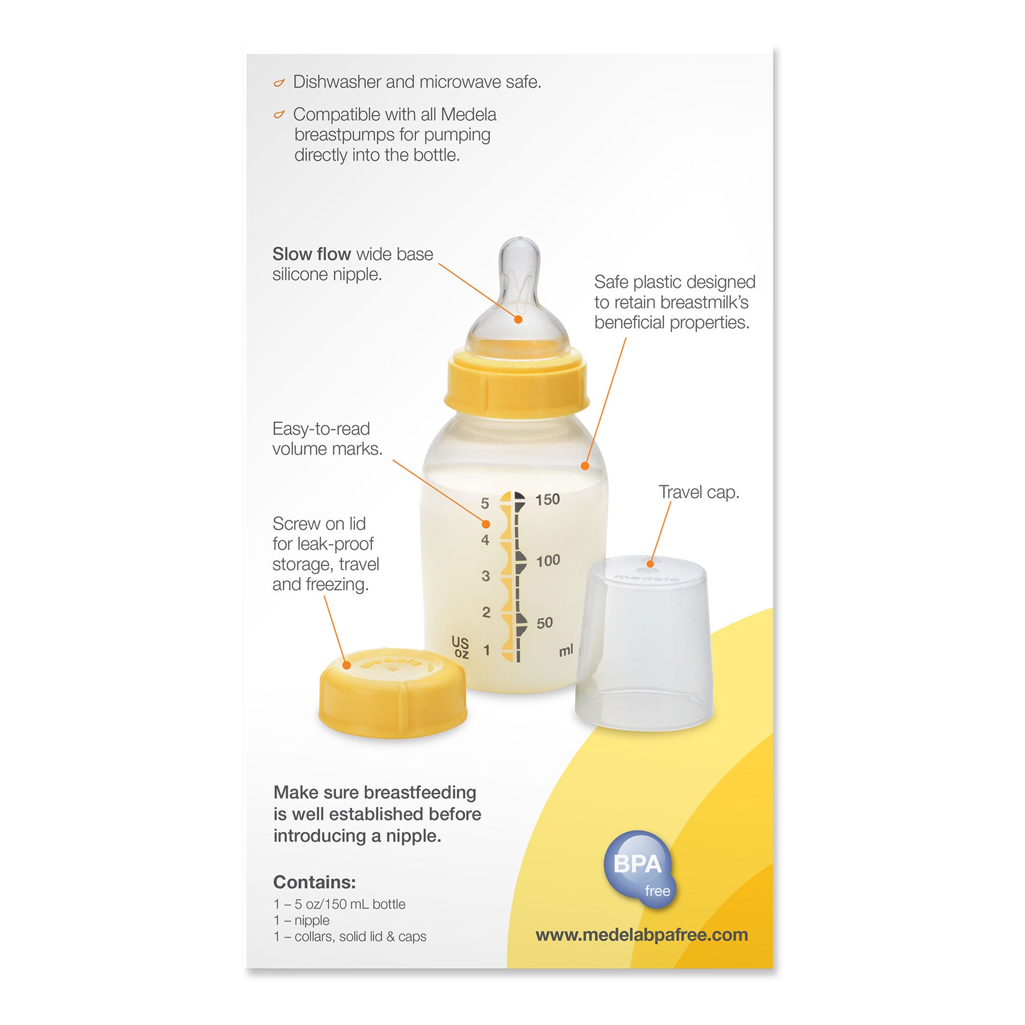 Medela - 87130 Breast Milk Storage Bottle Medela® 5 oz. Plastic Clear