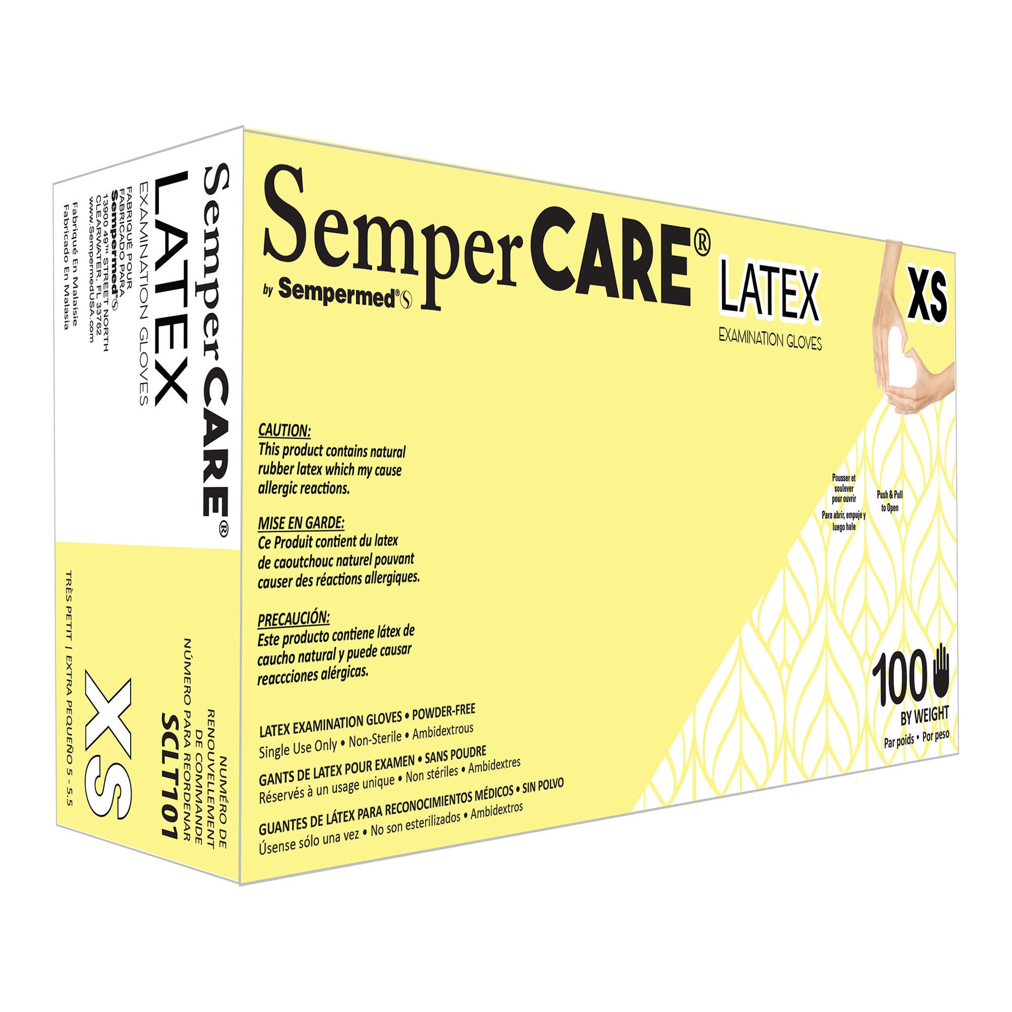Harps USA Inc - SCLT101 Exam Glove SemperCare® Latex X-Small 100 per Box NonSterile Latex Standard Cuff Length Micro-Textured Ivory Not Rated