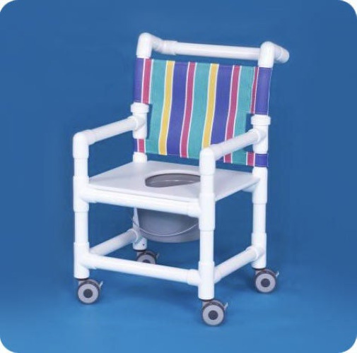 IPU - PD SC25 P FS Commode / Shower Chair ipu® Fixed Arms PVC Frame Mesh Backrest with Pushbar 20 Inch Seat Width 250 lbs. Weight Capacity