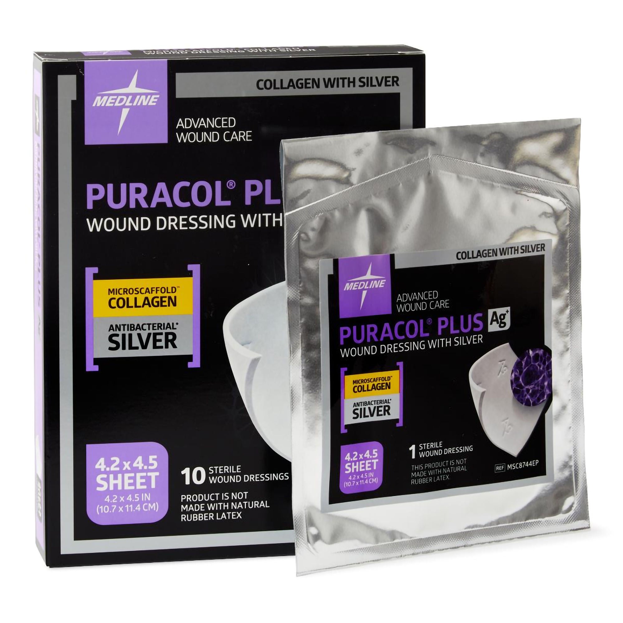 Medline - MSC8744EP Silver Collagen Dressing Puracol® Plus AG+ Square Sterile
