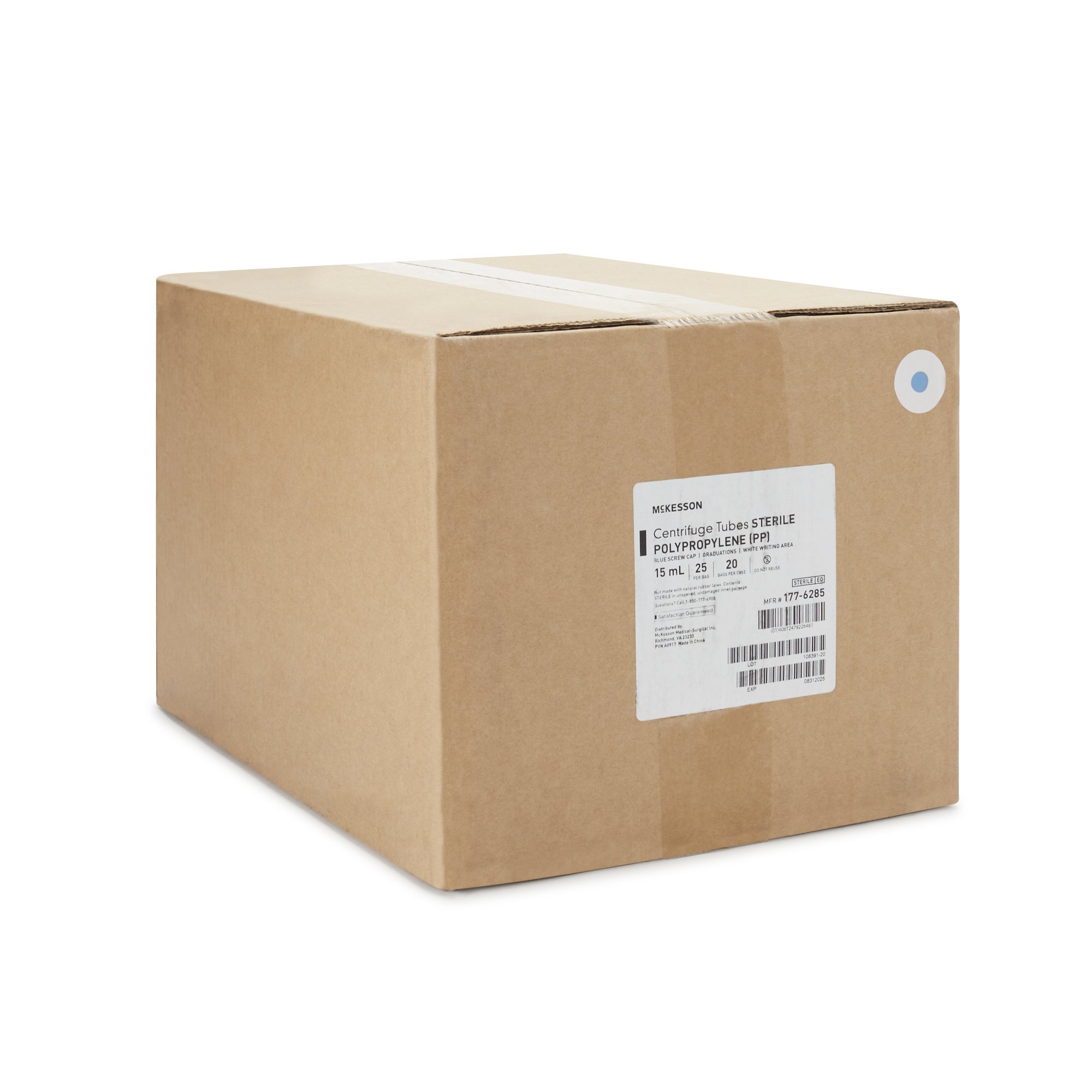 McKesson Brand 177-6285 - McKesson Centrifuge Tube, 15 mL, 17 x 120 mm, Blue Screw Cap - 25/Bag, 500/Case