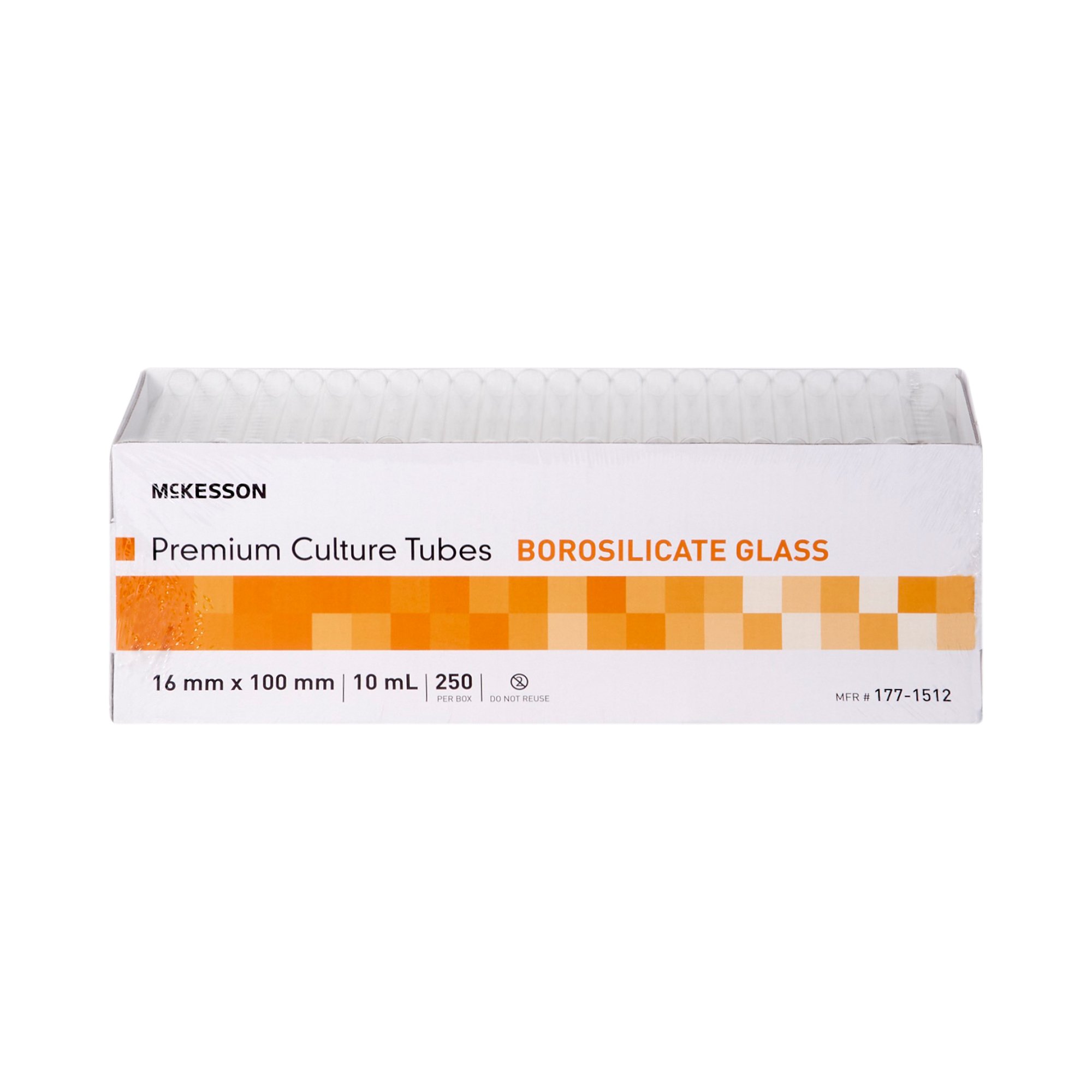 McKesson Brand 177-1512 - McKesson Plain Glass Test Tube, 10 mL, 16 x 100 mm - 250/Box, 1000/Case