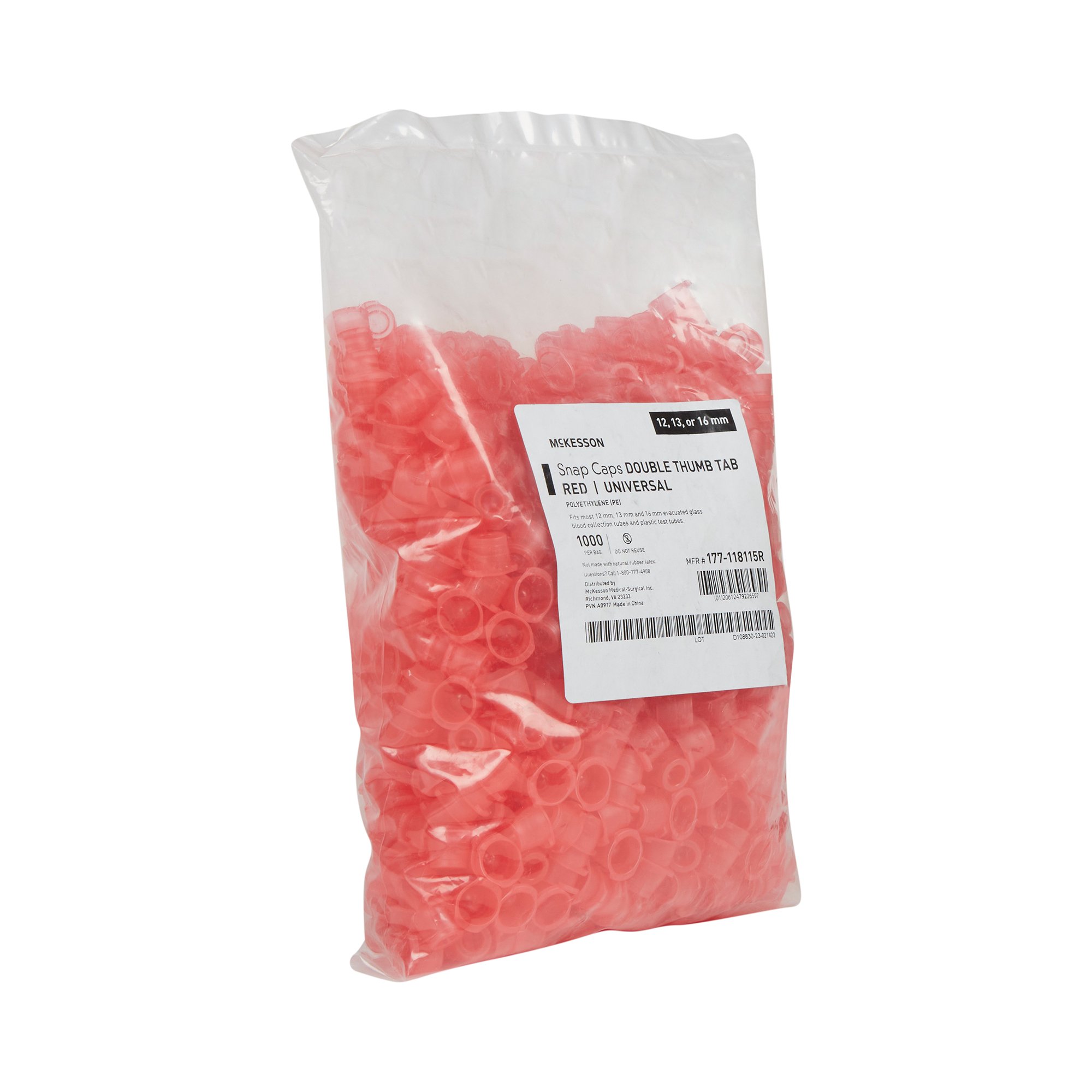 McKesson Brand 177-118115R - McKesson Red Tube Closure, 12, 13 and 16 mm - 1000/Bag